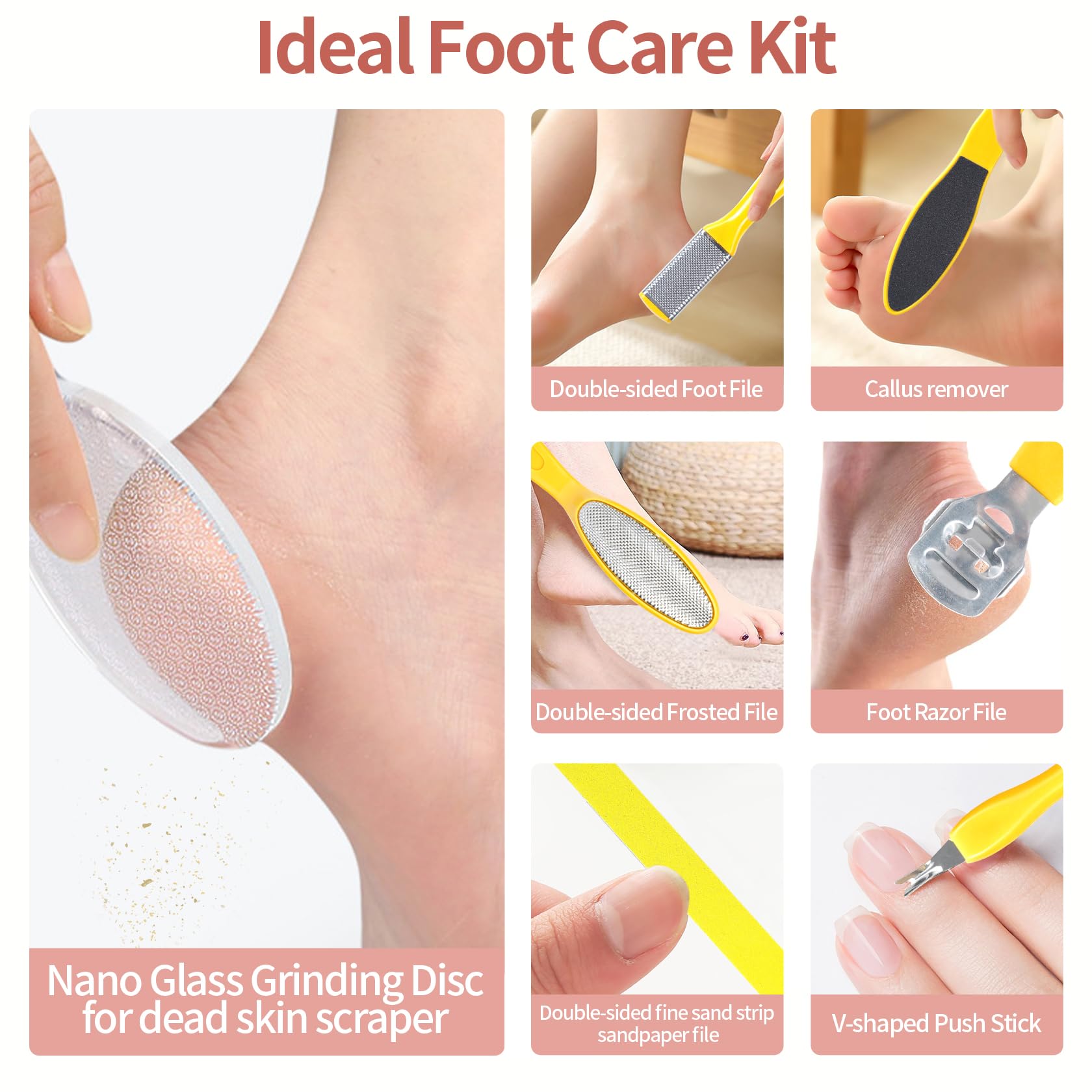 WisePulse Electric Foot Callus Remover – 9 in 1 Pedicure Kit (Yellow)