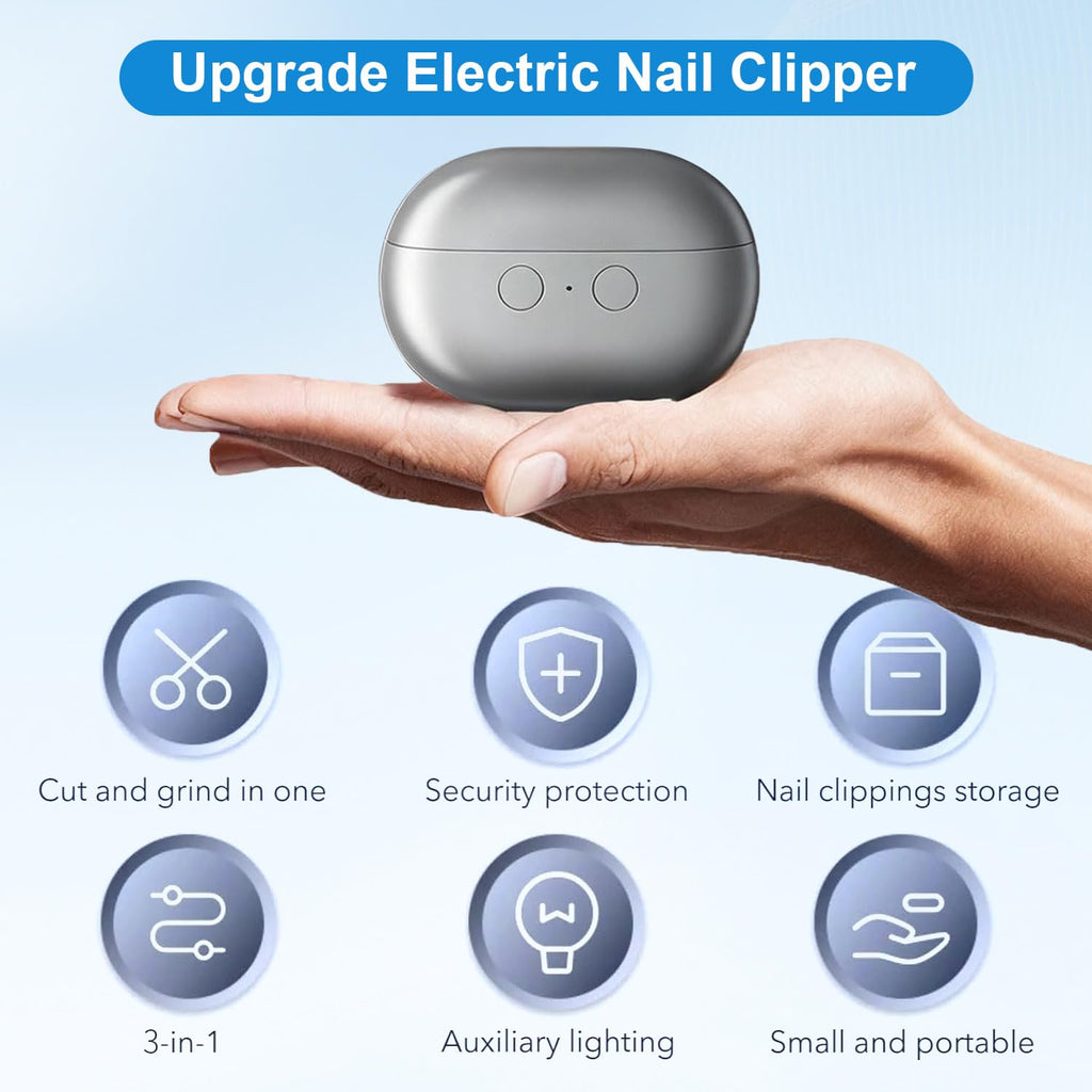 witpiny Easy Clip Nail Clippers – 3-in-1 Automatic Trimmer with LED Light, USB-C Rechargeable (White)