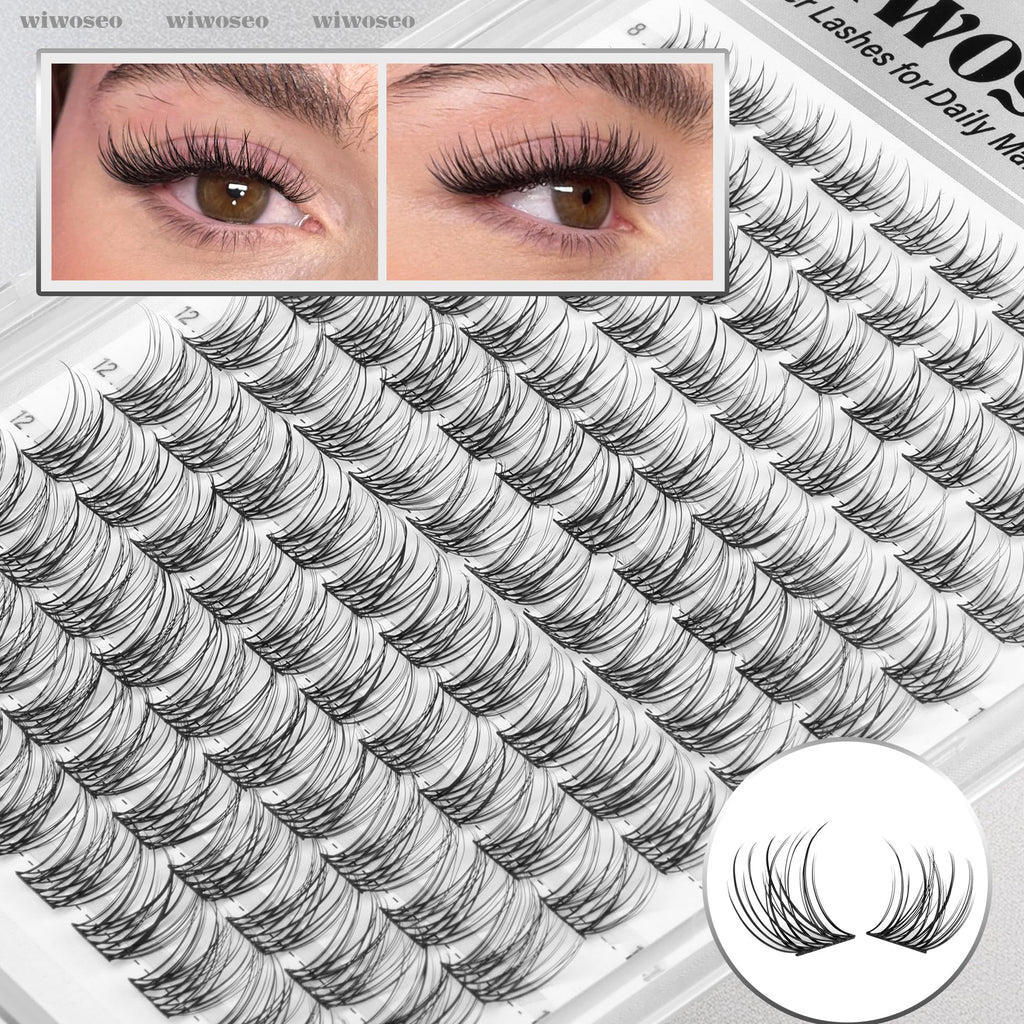 wiwoseo Natural Lash Clusters 8-14mm Wispy Lashes — Beginner-Friendly Short Band