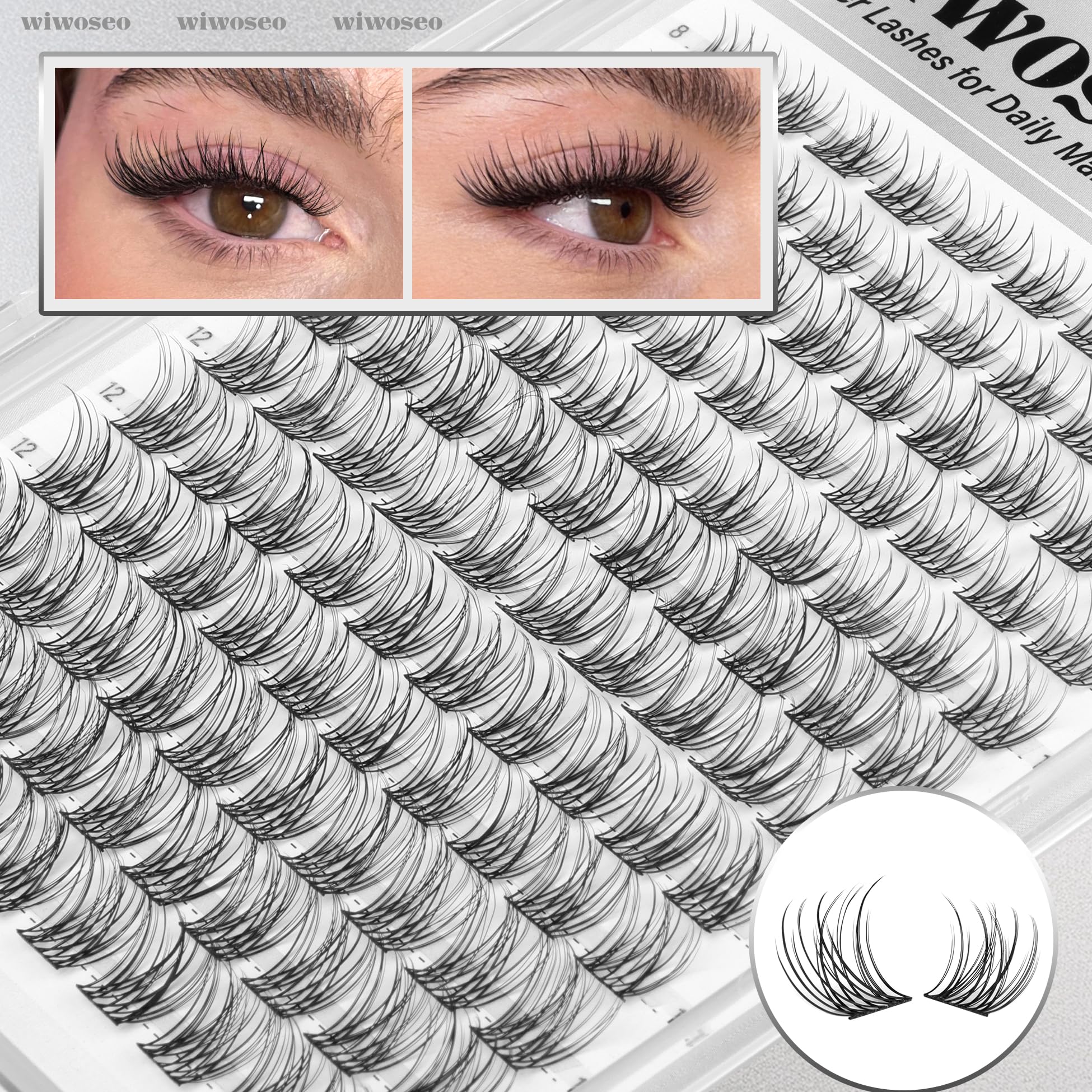 wiwoseo Natural Lash Clusters 8-14mm Wispy Lashes — Beginner-Friendly Short Band