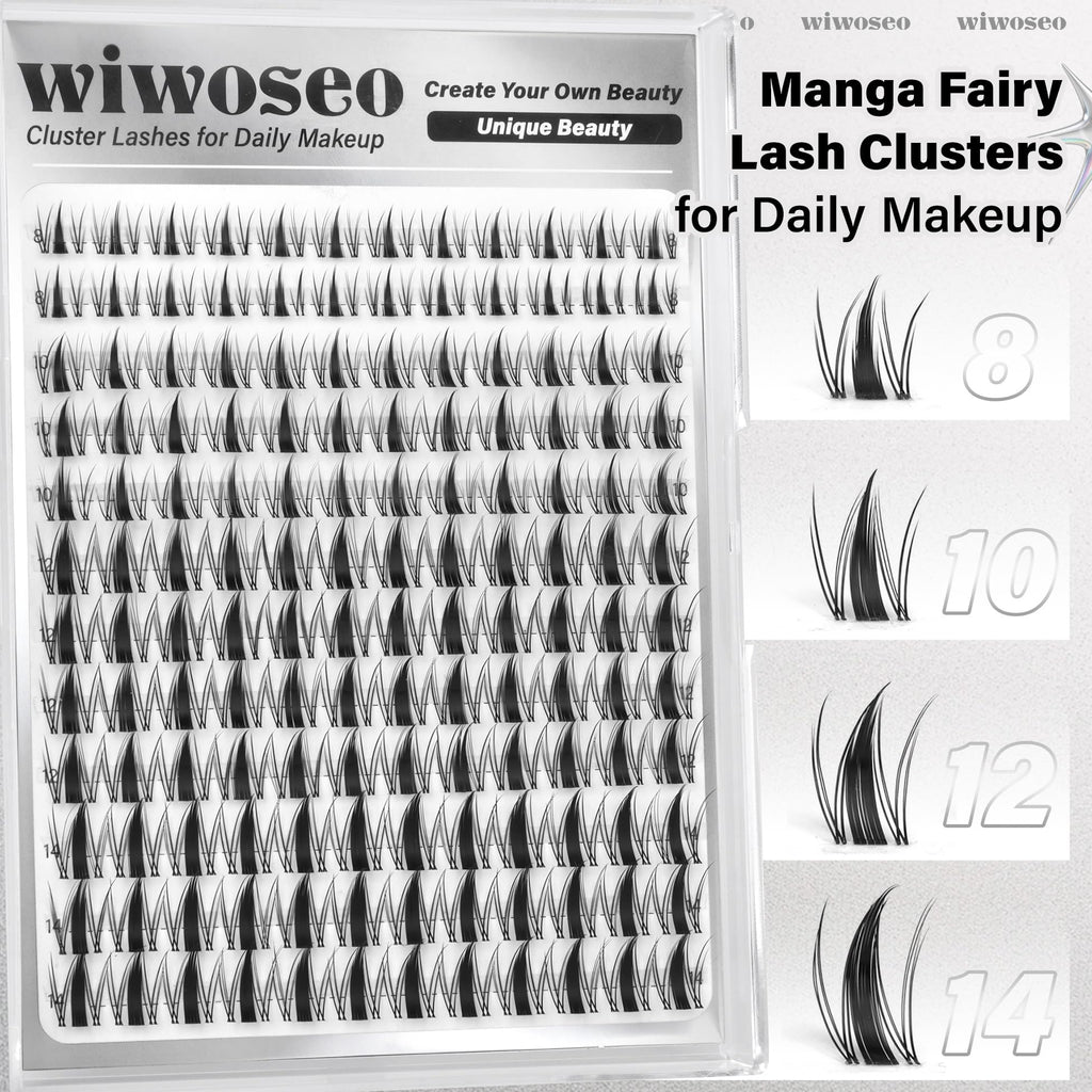 wiwoseo Flaunt Manga Lash Clusters Kit – Fairy Spiky Lashes, 8–14mm, Beginner Friendly