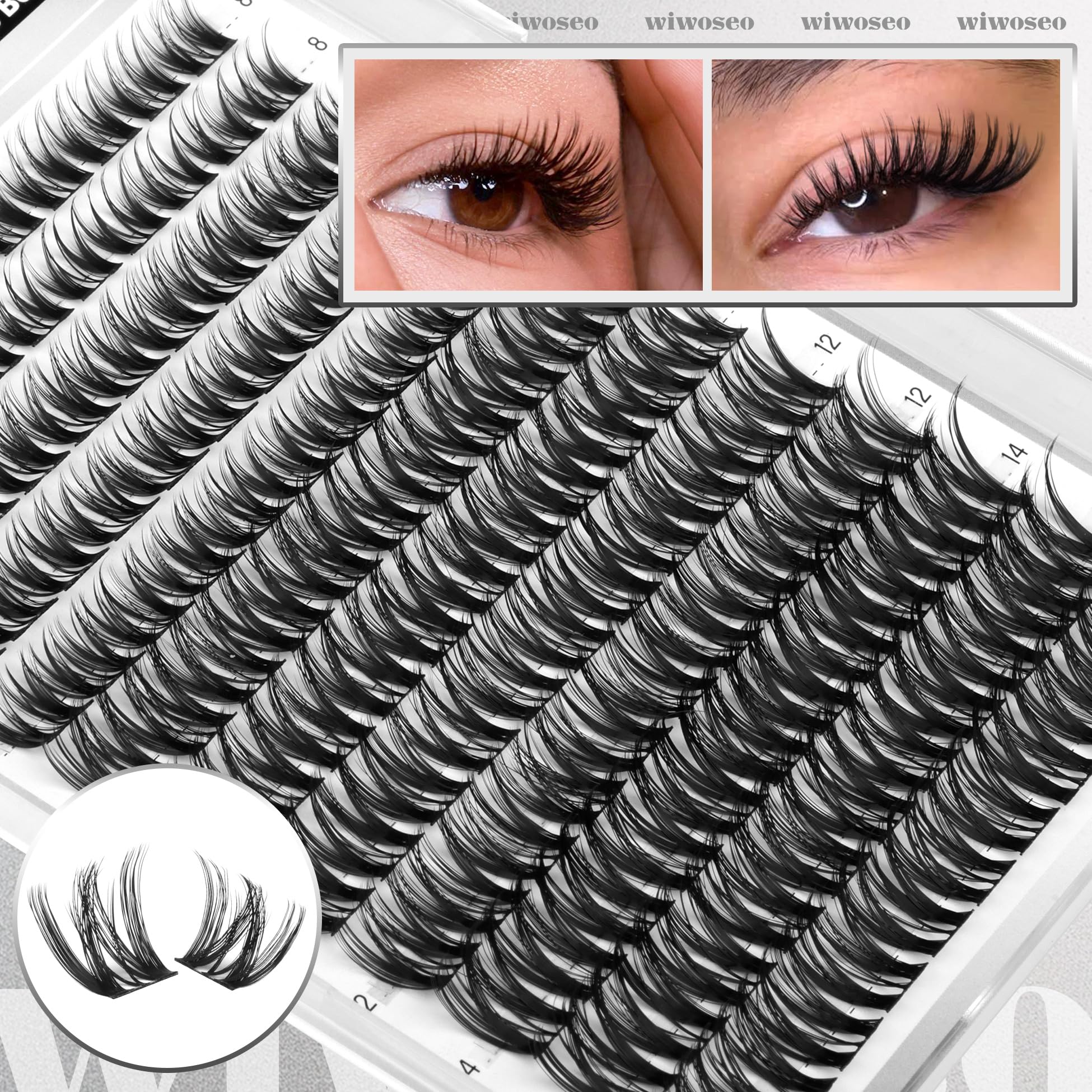 wiwoseo Flaunt Flora Lash Clusters Kit – Natural Wispy 8-14mm Lash Extensions for Daily Glam