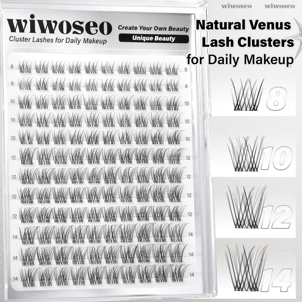 wiwoseo Flaunt Short Lash Clusters Kit – Venus Wispy Lashes, 8-14mm, C-Curl Extensions