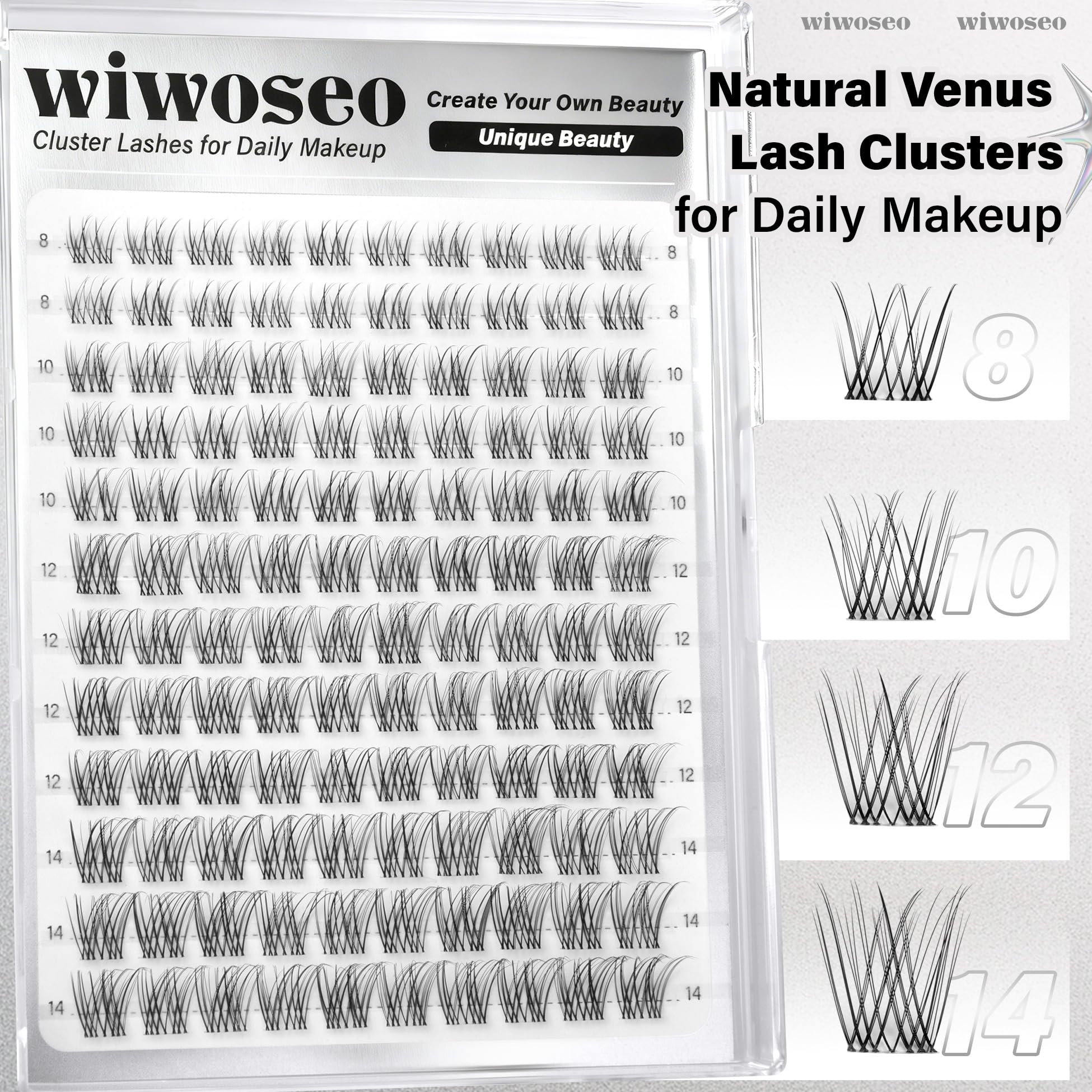 wiwoseo Flaunt Short Lash Clusters Kit – Venus Wispy Lashes, 8-14mm, C-Curl Extensions
