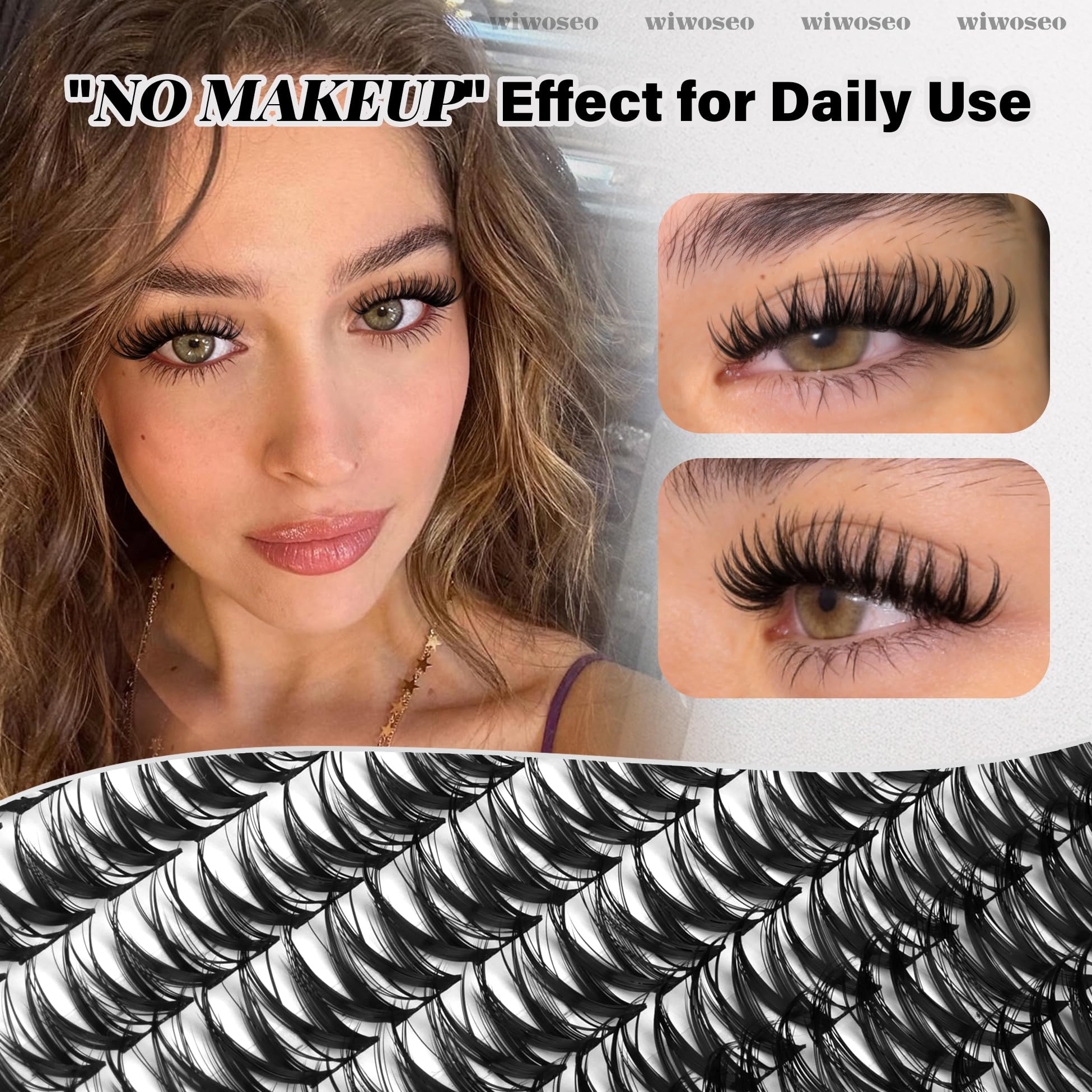 wiwoseo Flaunt Flora Lash Clusters Kit – Natural Wispy 8-14mm Lash Extensions for Daily Glam