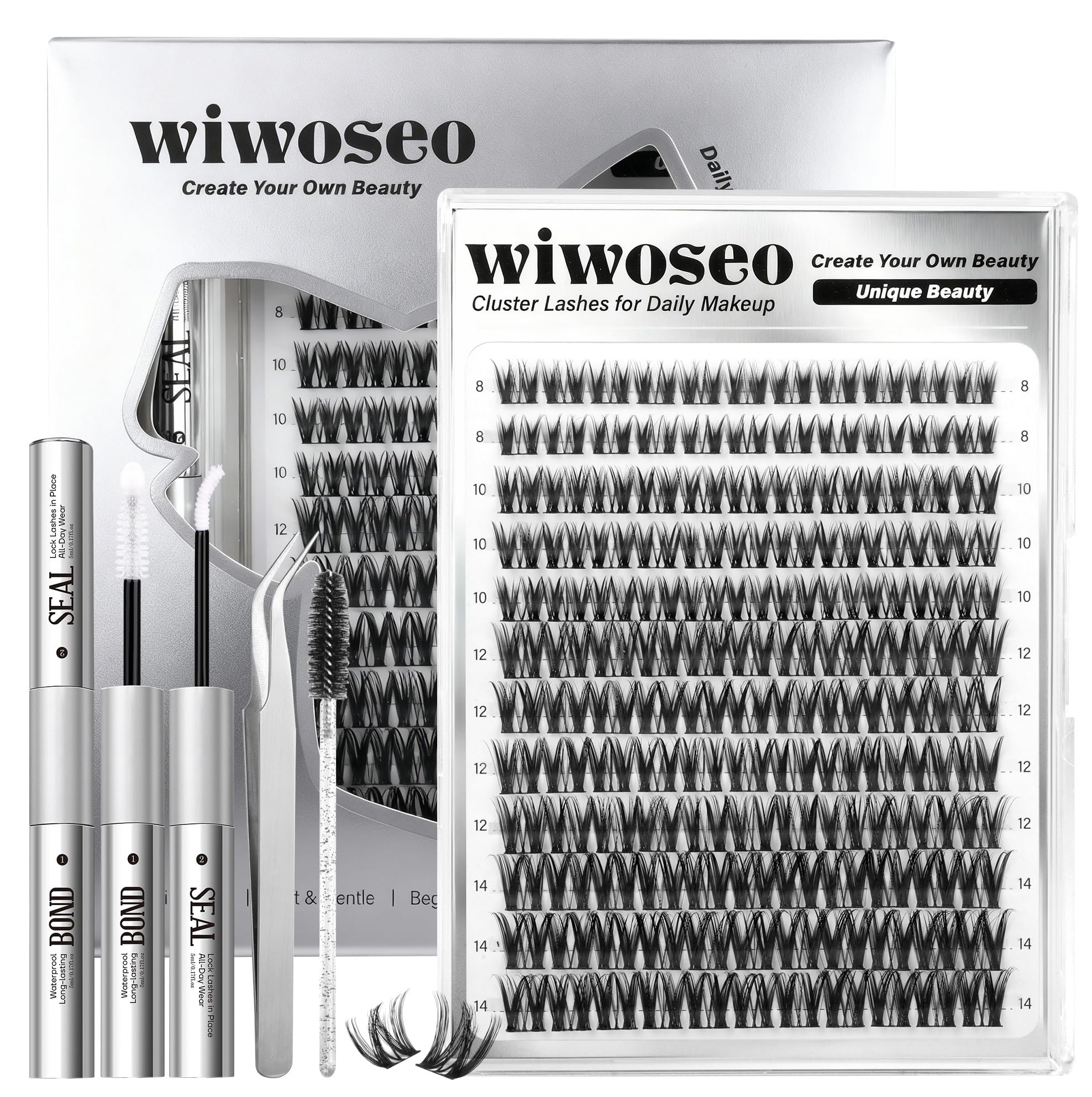 wiwoseo Flaunt Flora Lash Clusters Kit – Natural Wispy 8-14mm Lash Extensions for Daily Glam