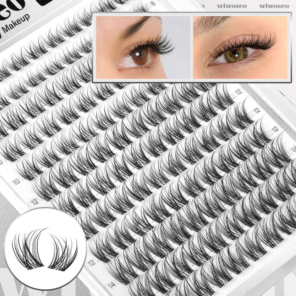 wiwoseo Flaunt Lash Clusters Kit – Natural D-Curl Wispy Lashes 8-14mm for Beginners