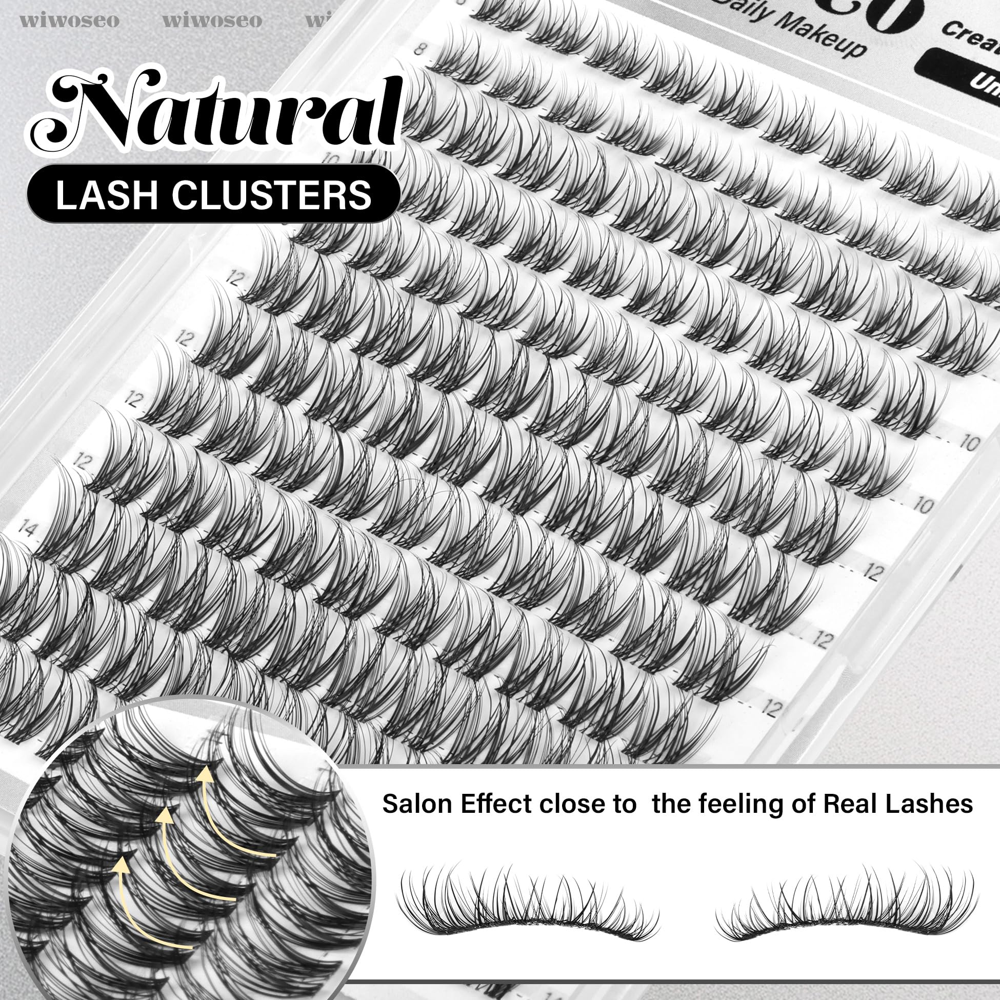 wiwoseo Flaunt Lash Clusters Kit – Natural D-Curl Wispy Lashes 8-14mm for Beginners