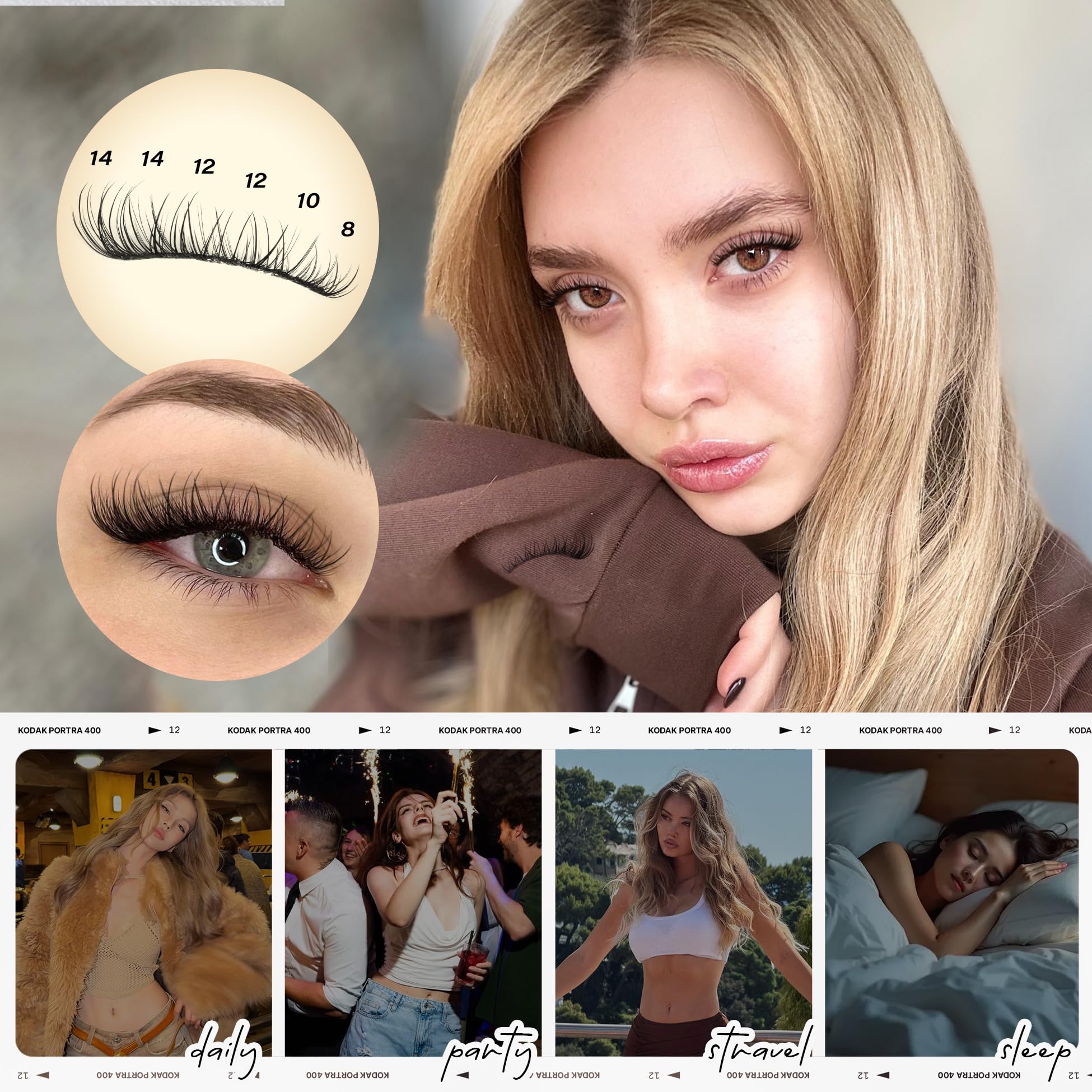 wiwoseo Flaunt Lash Clusters Kit – Natural D-Curl Wispy Lashes 8-14mm for Beginners