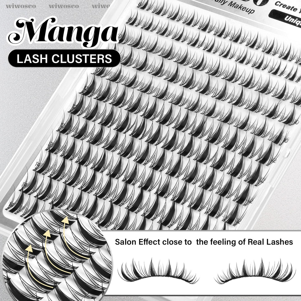wiwoseo Flaunt Manga Lash Clusters Kit – Fairy Spiky Lashes, 8–14mm, Beginner Friendly
