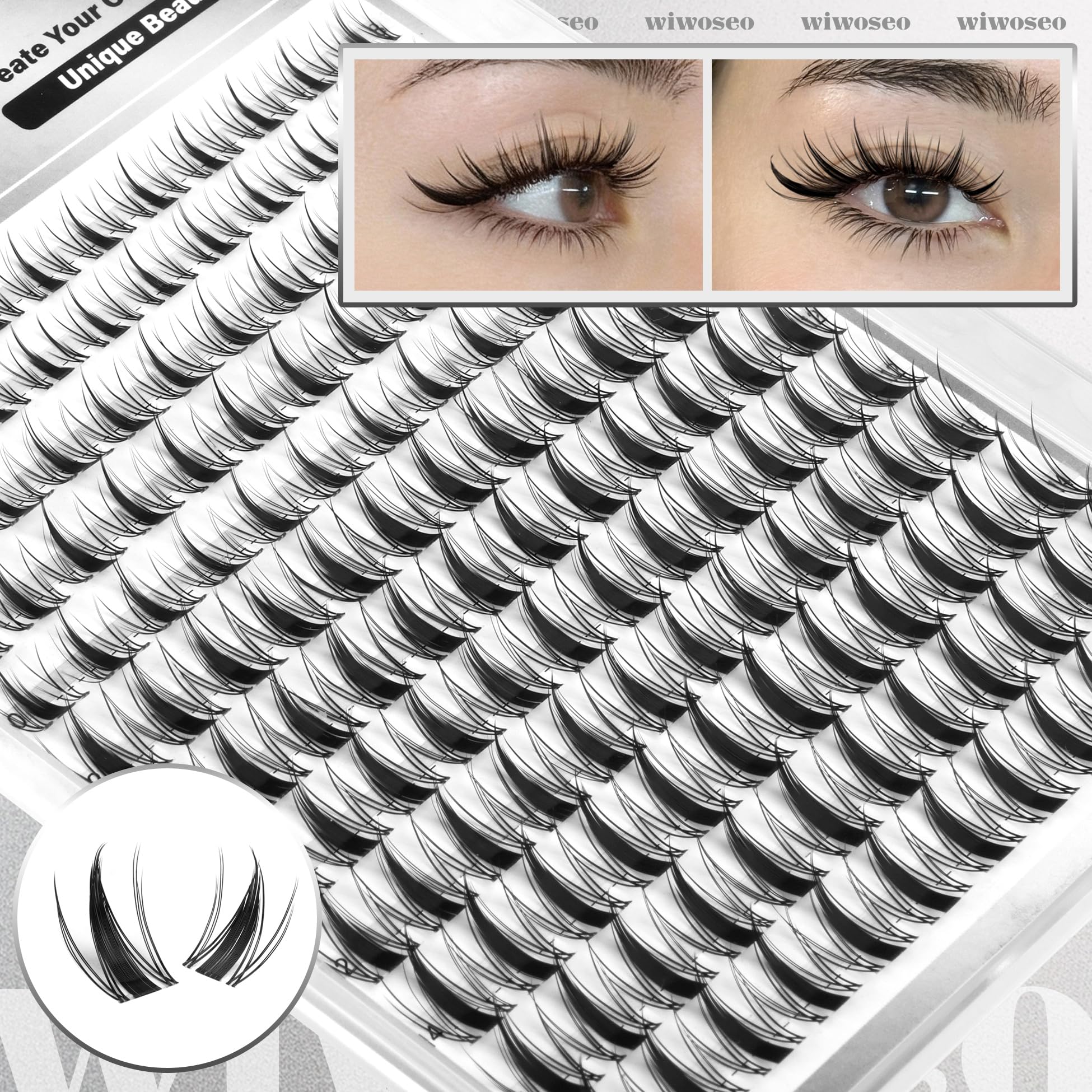 wiwoseo Flaunt Manga Lash Clusters Kit – Fairy Spiky Lashes, 8–14mm, Beginner Friendly