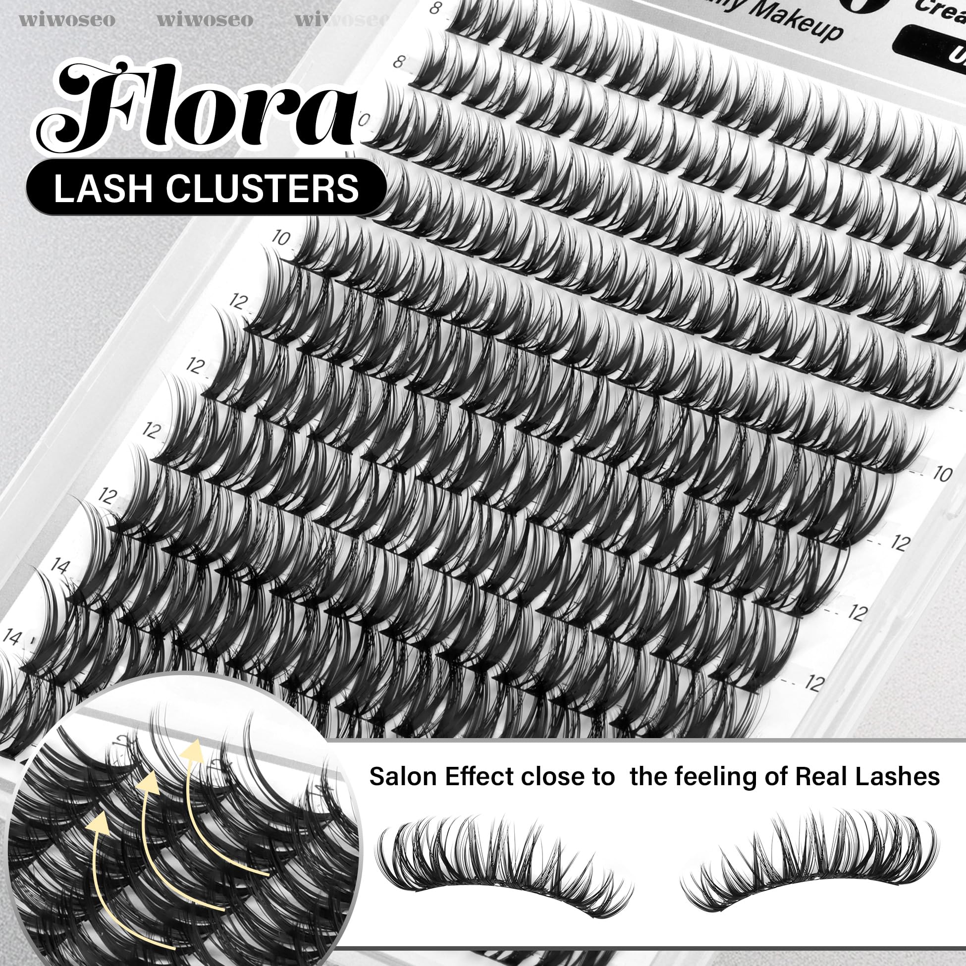 wiwoseo Flaunt Flora Lash Clusters Kit – Natural Wispy 8-14mm Lash Extensions for Daily Glam