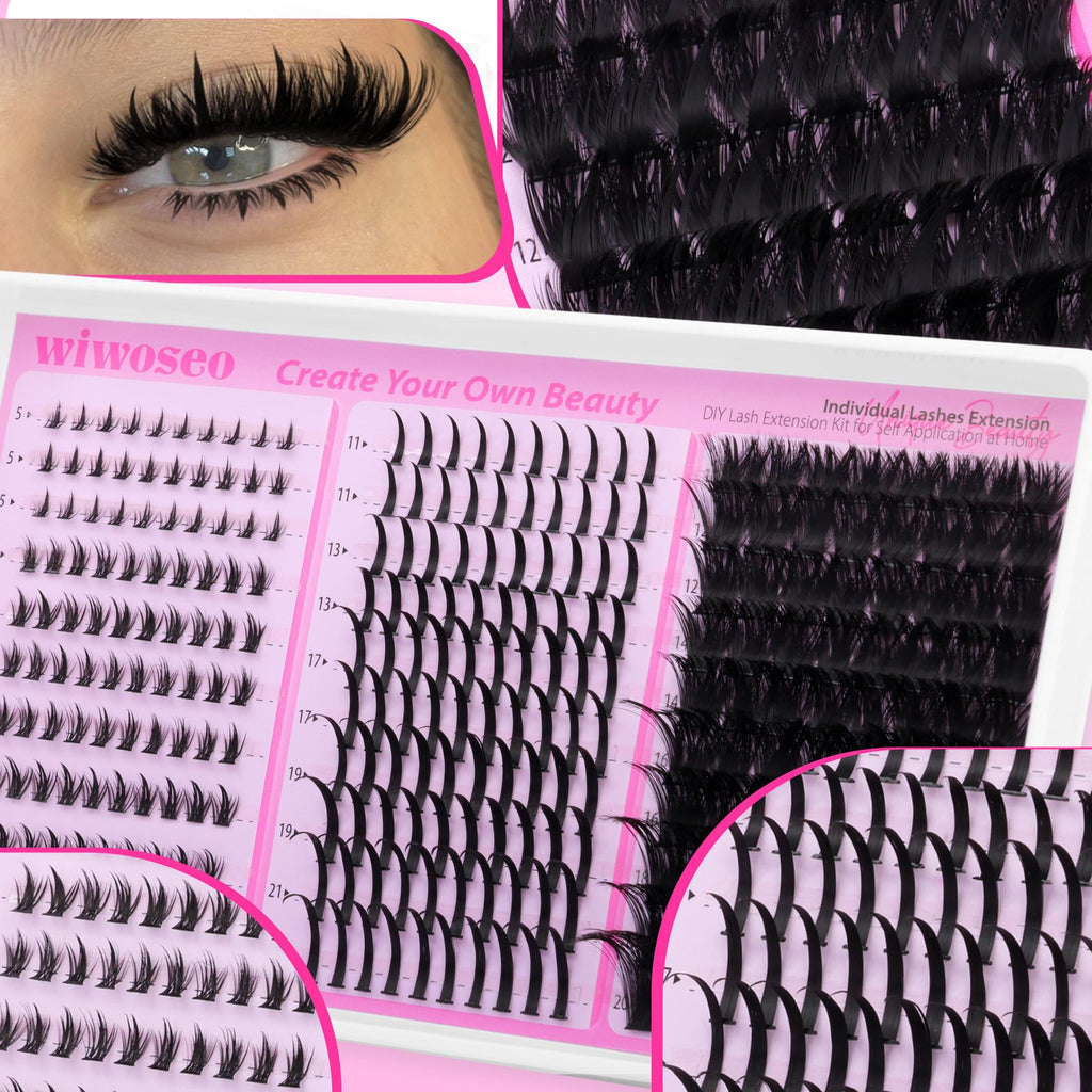 wiwoseo Bottom Lash Clusters with Spikes Kit | 200D D-Curl Lash Extensions, Bond & Seal, Beginner Friendly