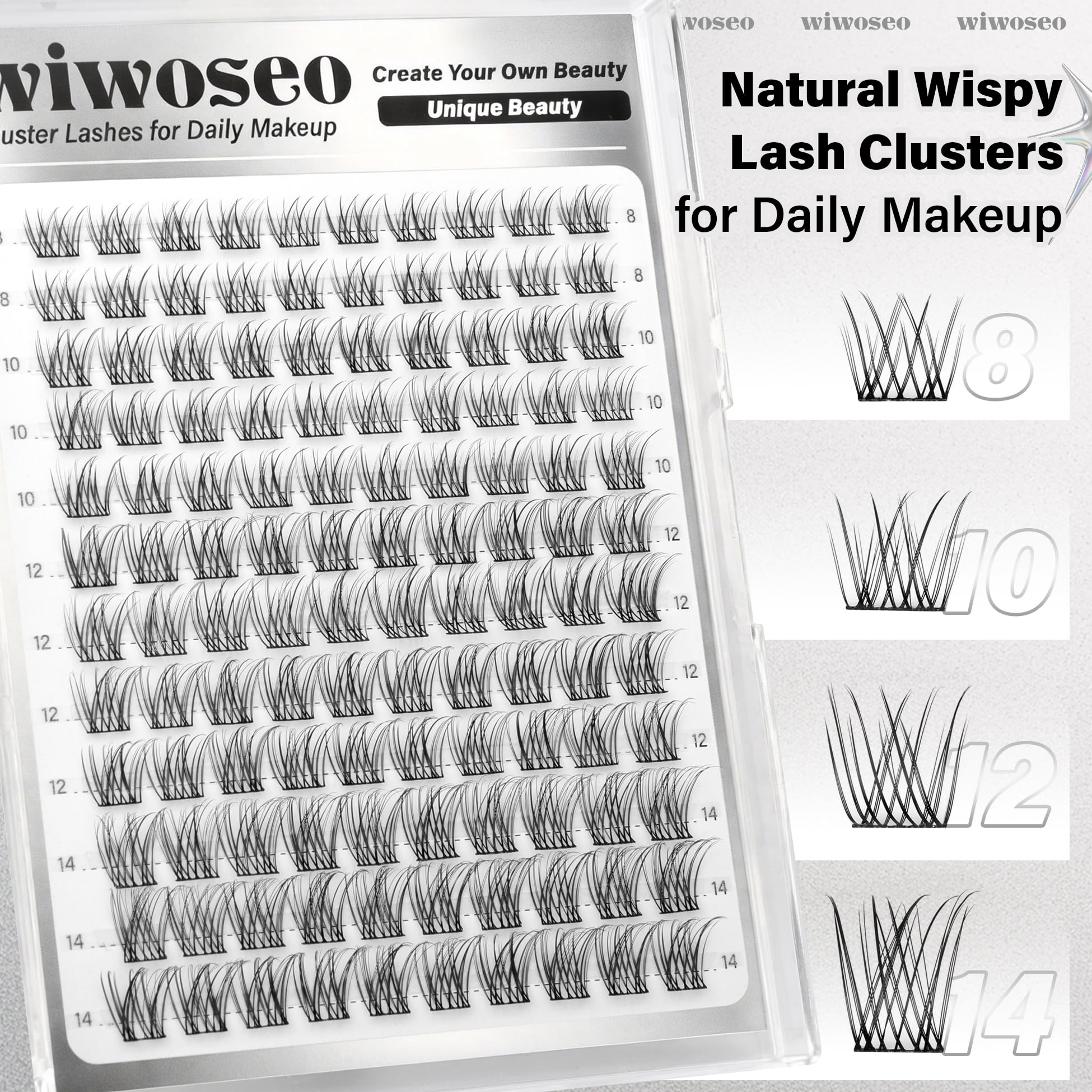 wiwoseo Natural Lash Clusters 8-14mm Wispy Lashes — Beginner-Friendly Short Band