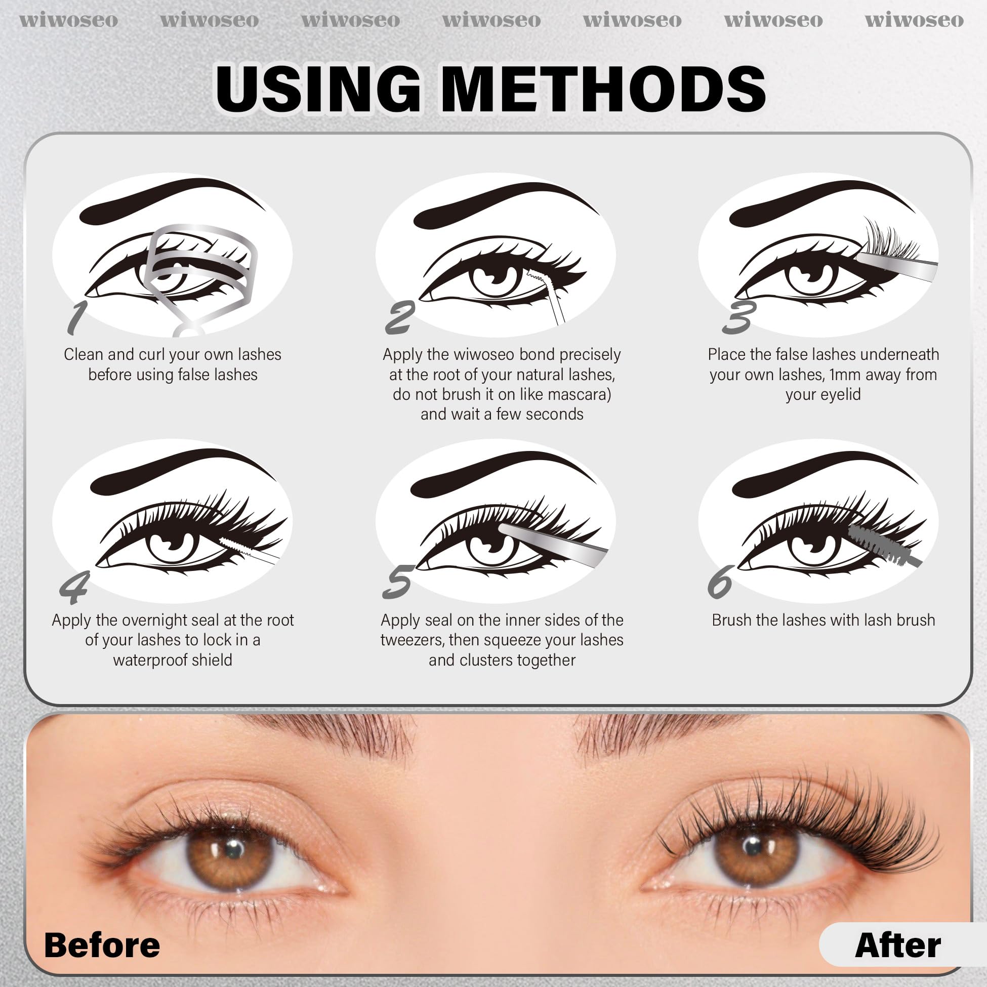 wiwoseo Flaunt Short Lash Clusters Kit – Venus Wispy Lashes, 8-14mm, C-Curl Extensions
