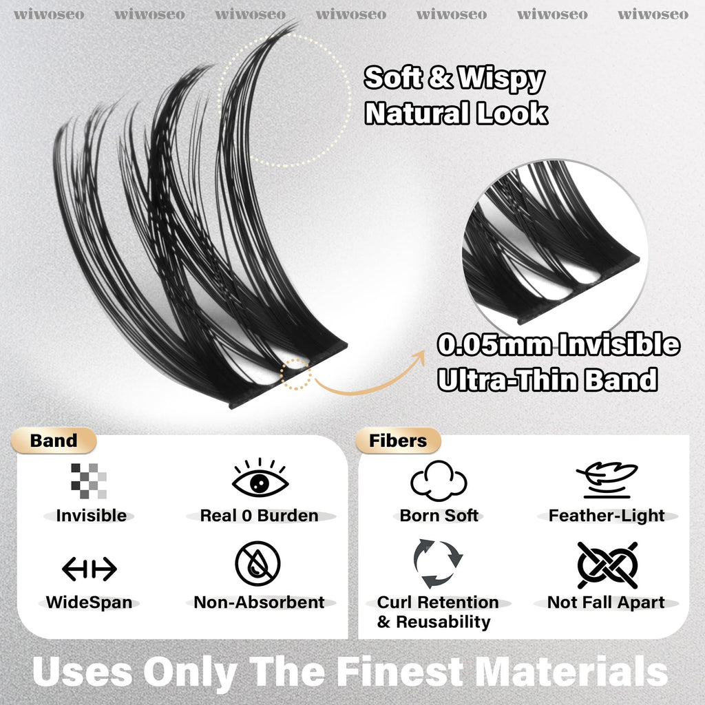 wiwoseo Flaunt Flora Lash Clusters Kit – Natural Wispy 8-14mm Lash Extensions for Daily Glam