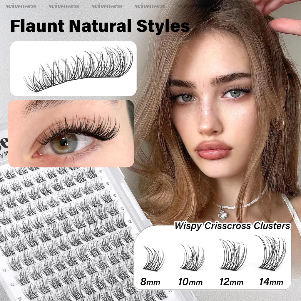 wiwoseo Natural Lash Clusters 8-14mm Wispy Lashes — Beginner-Friendly Short Band