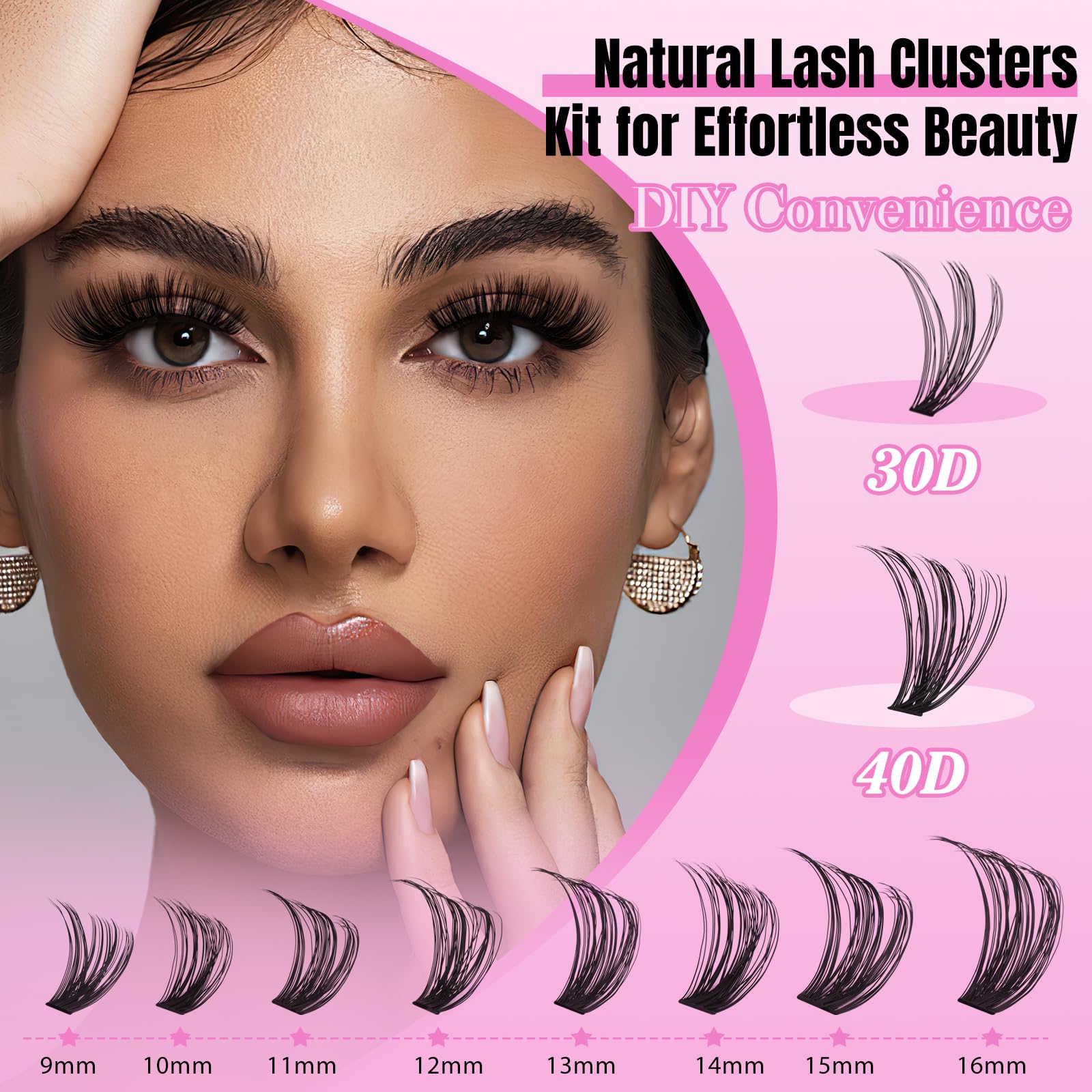 WLFRHD Lash Clusters Kit 320 Pcs – D Curl DIY Natural Wispy Lashes, Bond & Seal, Remover & Tweezers