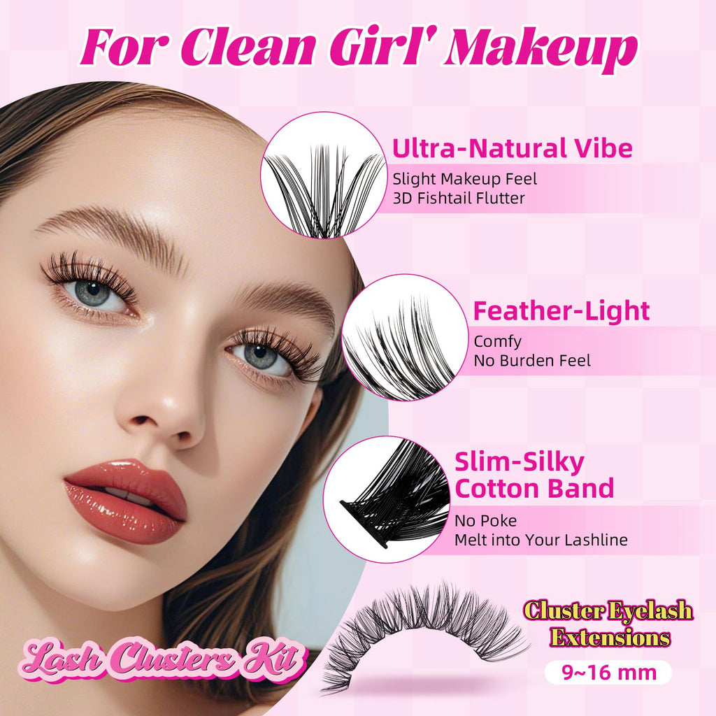 WLFRHD WLF Lash Clusters Kit – 640 Pcs 30D+40D D-Curl Eyelash Extensions Kit with Bond, Seal, Remover, Tweezers & Brush