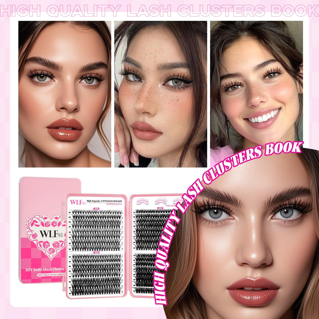 WLFRHD WLF Lash Clusters – 640 Pcs, 4 Styles, 9–16mm D-Curl Wispy Lashes