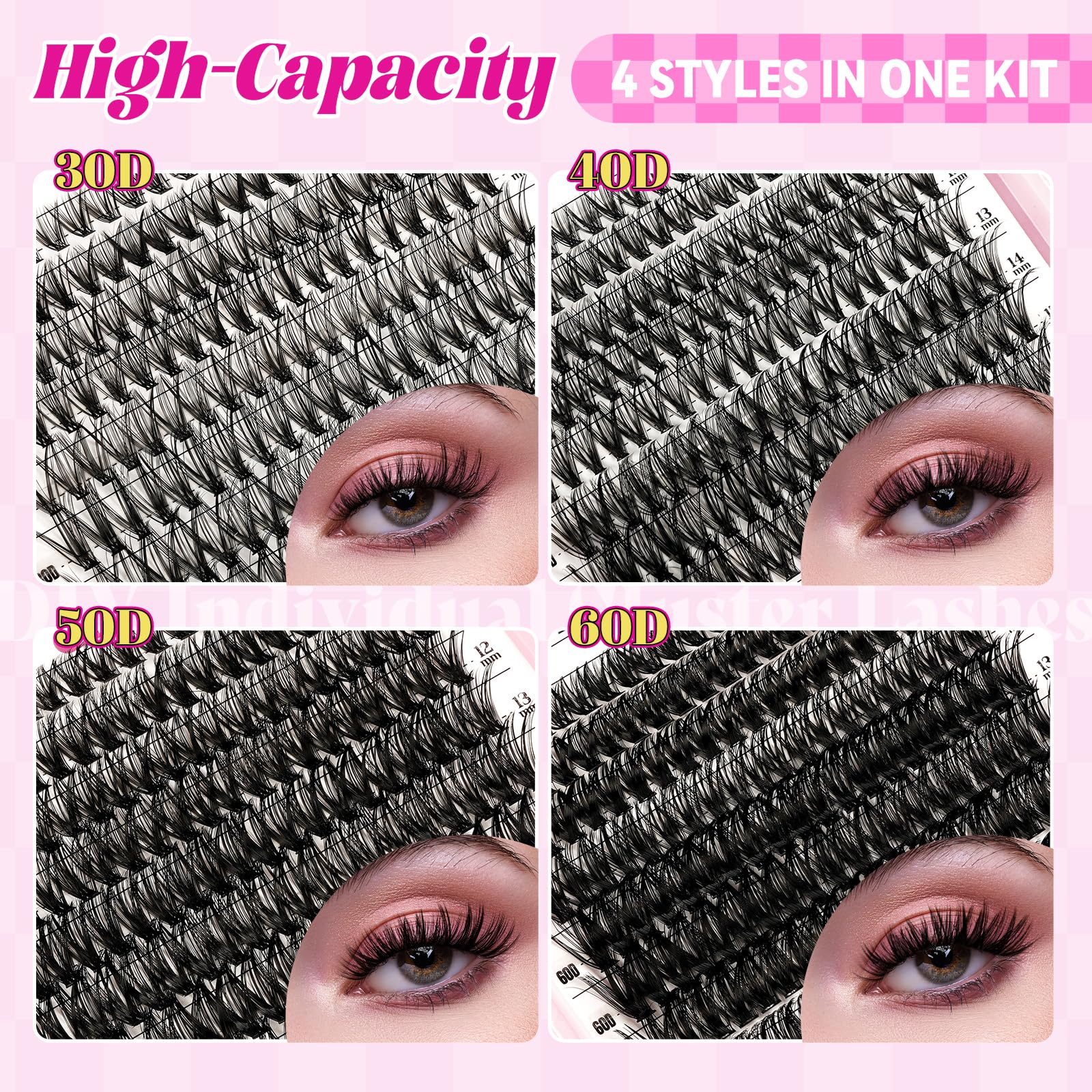 WLFRHD WLF Lash Clusters – 640 Pcs, 4 Styles, 9–16mm D-Curl Wispy Lashes
