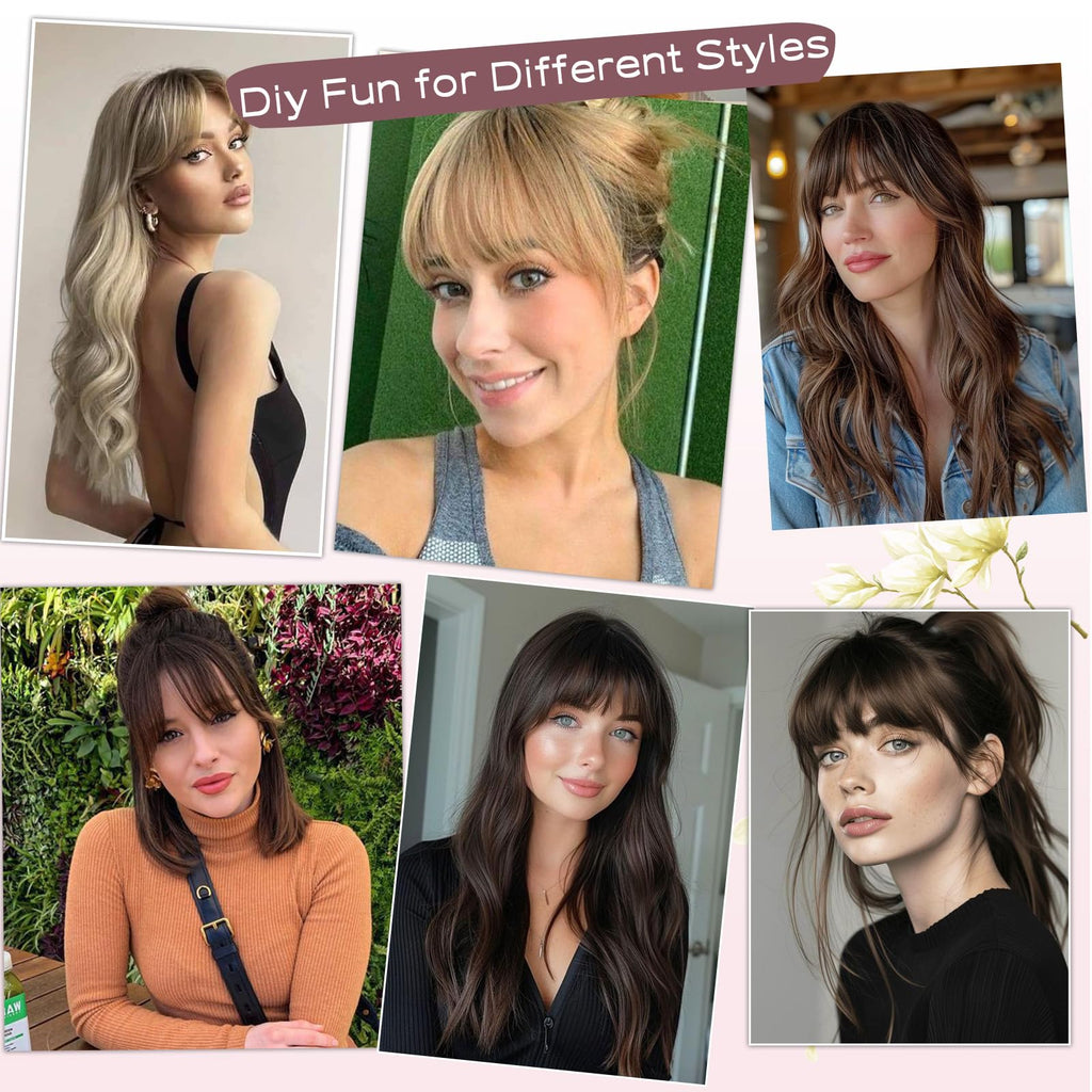 Wodelanle Clip-in Bangs - Natural Dark Black French Fringe with Temples
