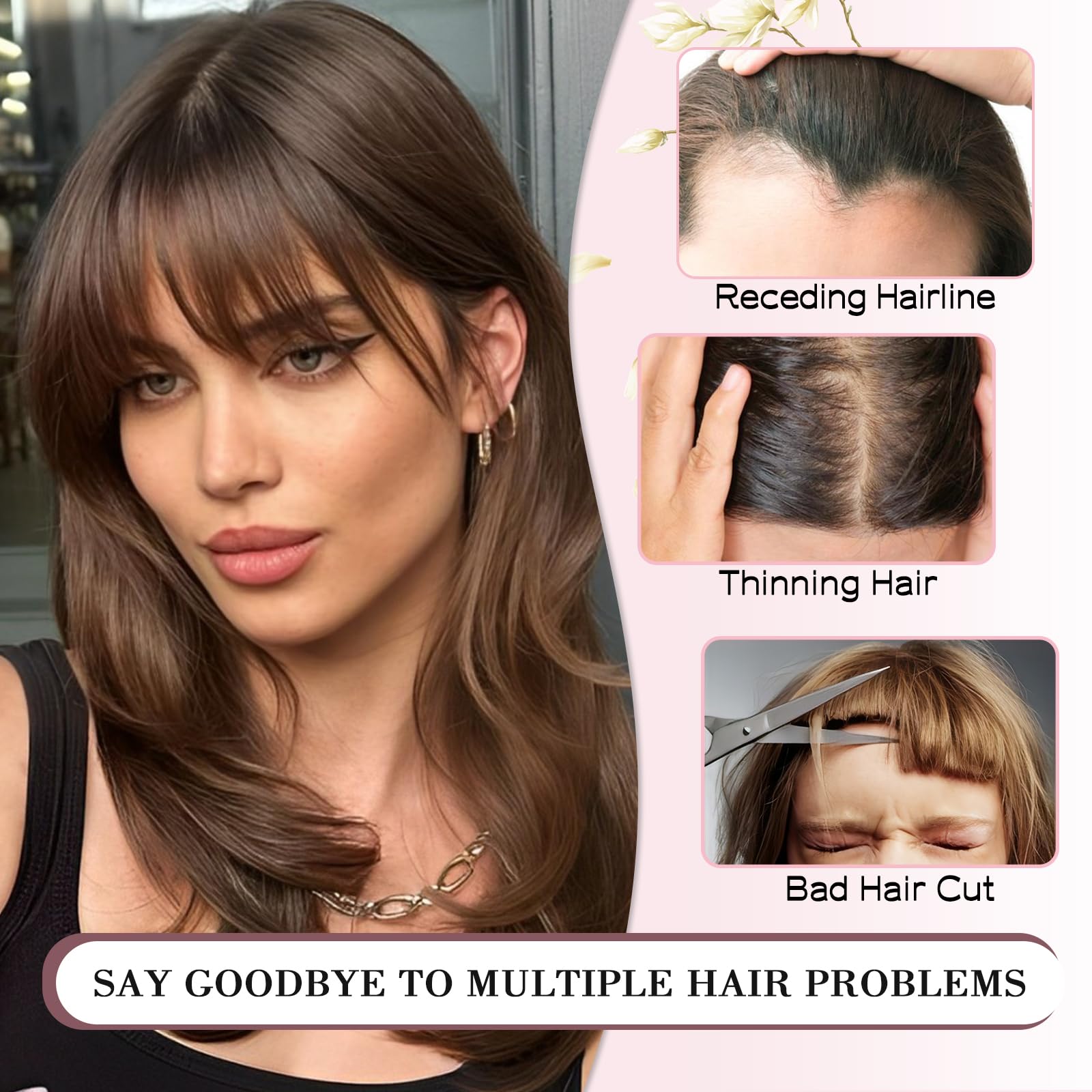 Wodelanle Clip-in Bangs - Natural Dark Black French Fringe with Temples