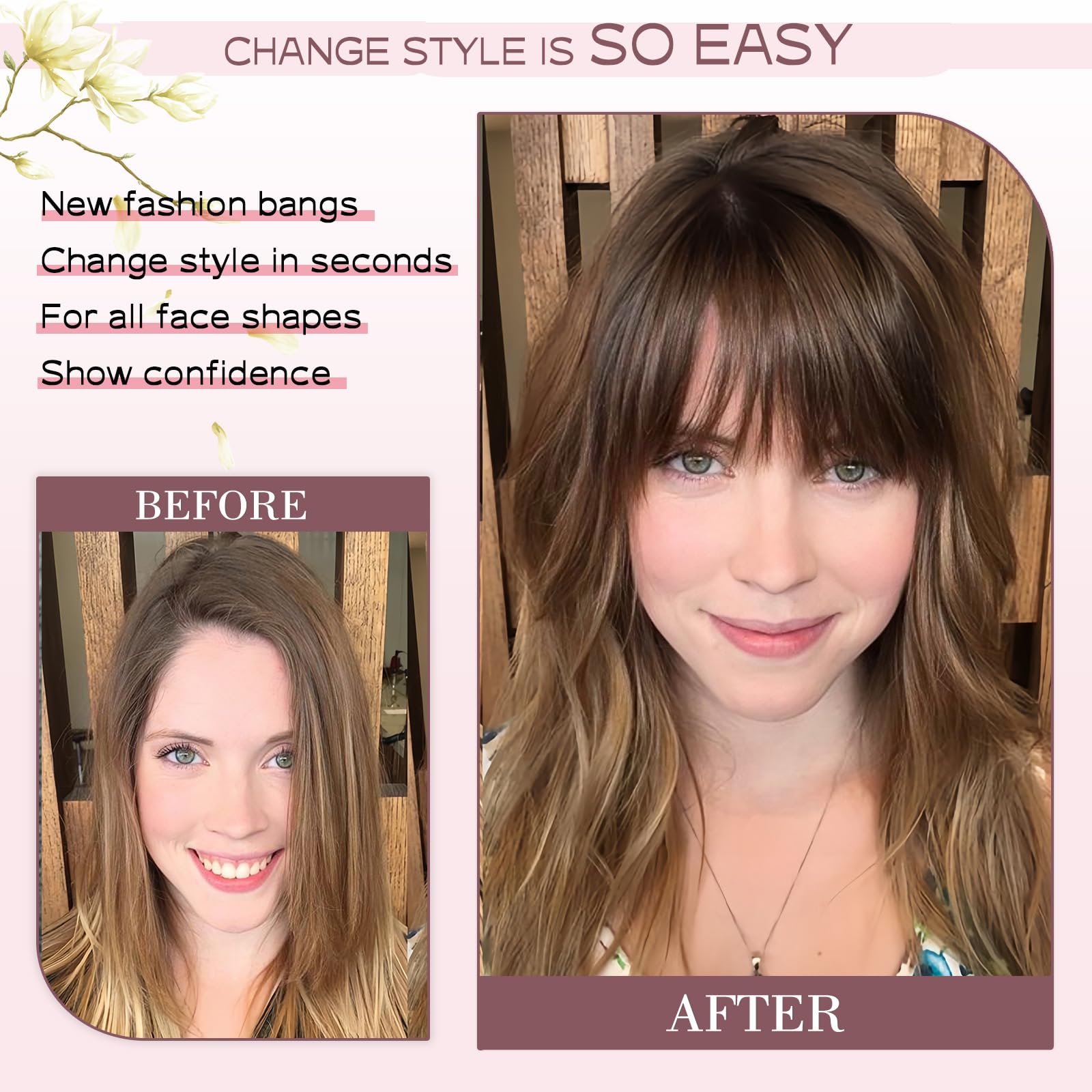 Wodelanle Clip-in Bangs - Natural Dark Black French Fringe with Temples