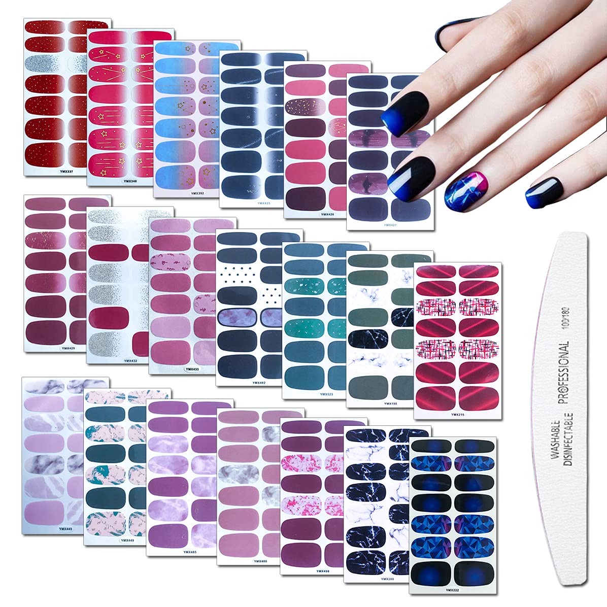 WOKOTO 20 Sheets Nail Polish Stickers Set – Gradient & Ombre Wraps + 1 File