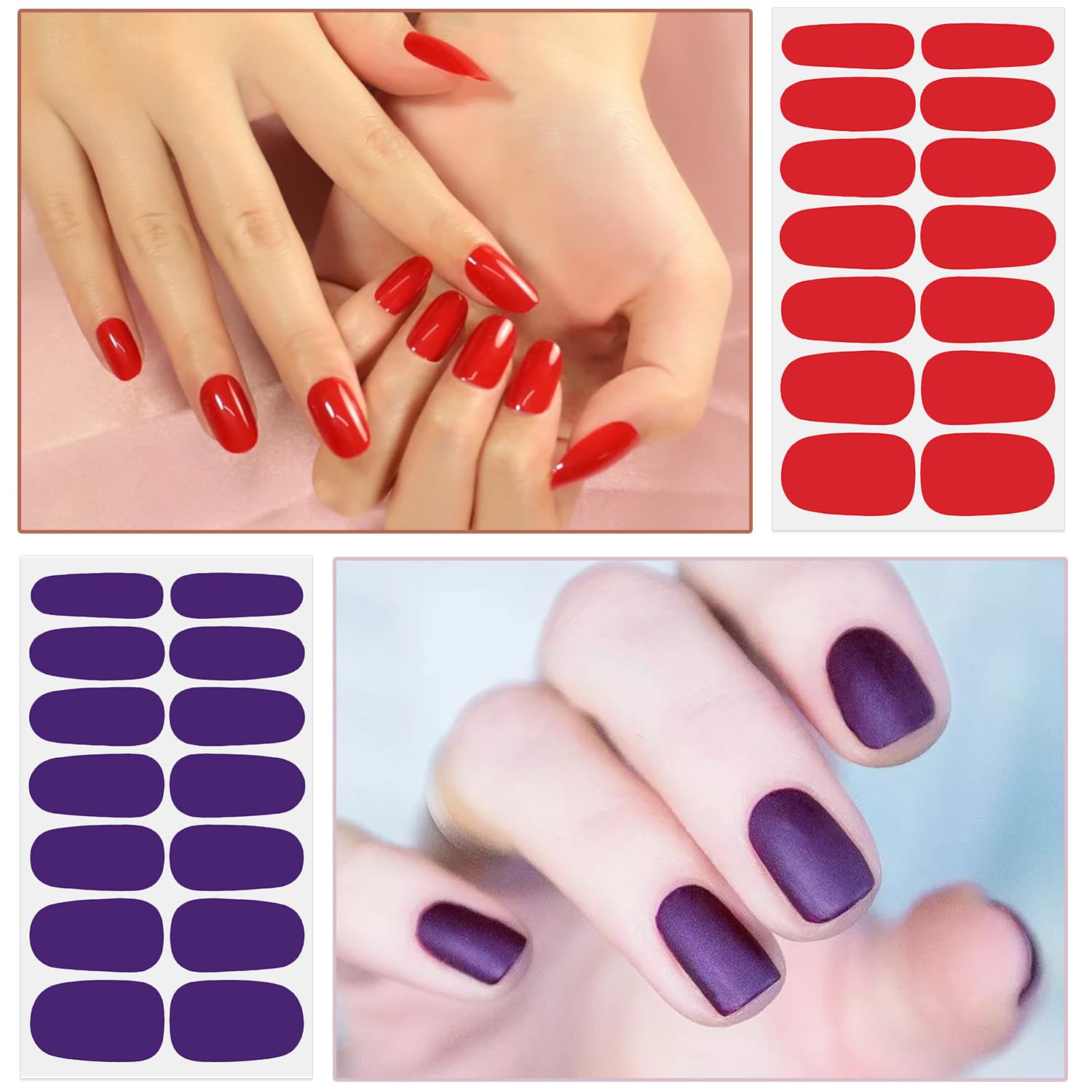 WOKOTO 20 Sheets Solid Nail Polish Strips – Mix-Color Designs, 7 Sizes, Nail File Kit