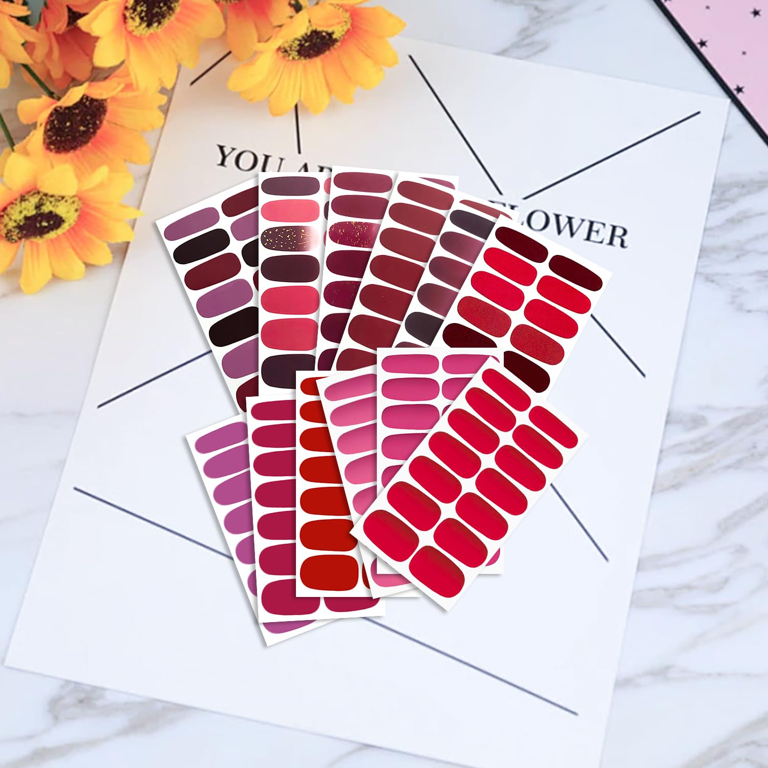 WOKOTO 20 Sheets Red Solid & Gradient Nail Polish Wraps – Easy Peel Semi-Gloss Nail Stickers