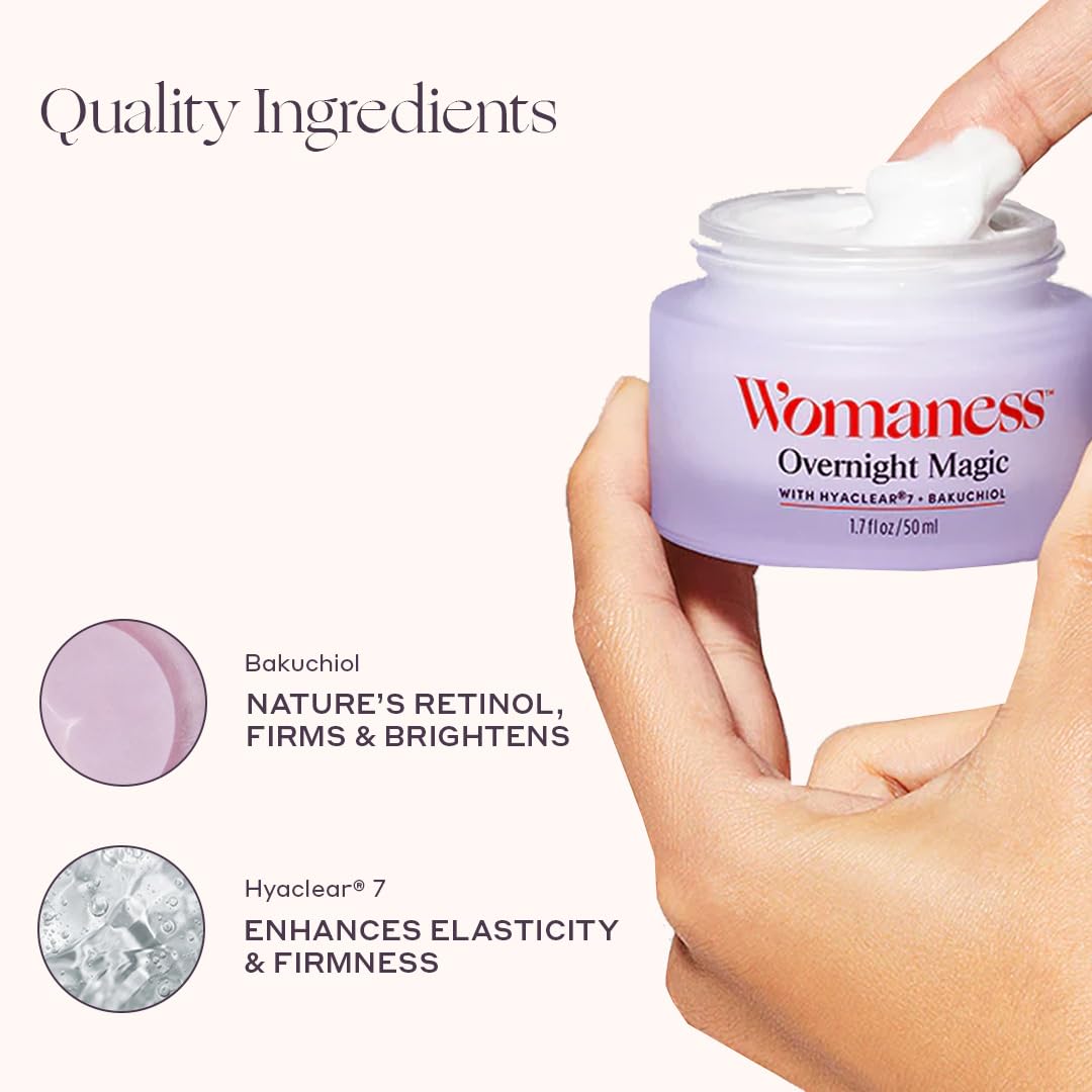 Womaness Overnight Magic Night & Day Cream – 1.7oz Hyaluronic Acid & Bakuchiol
