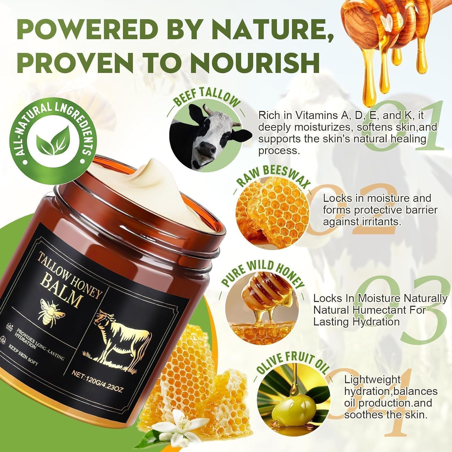 WOMEIKI Beef Tallow Moisturizer – Unscented Grass-Fed Face & Body Balm with Honey & Beeswax