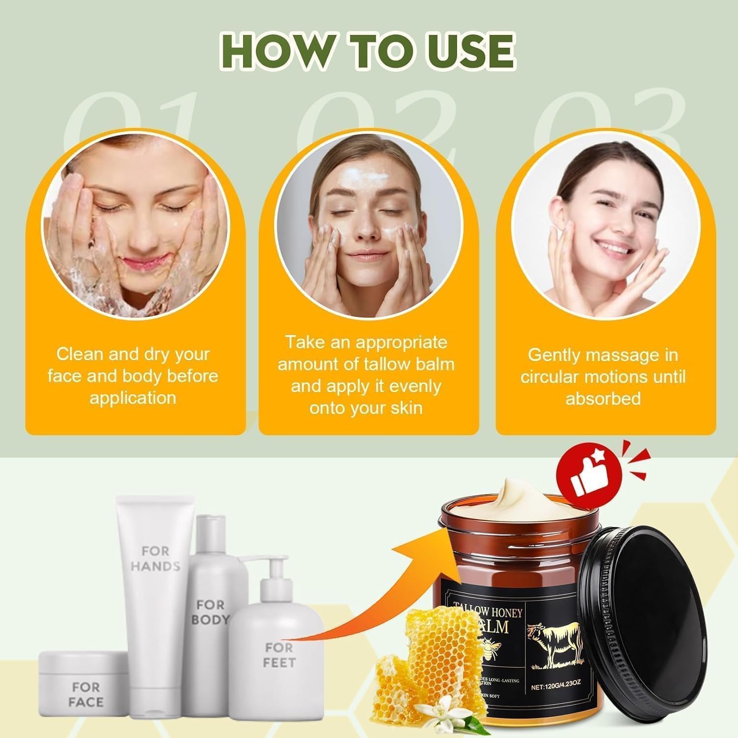 WOMEIKI Beef Tallow Moisturizer – Unscented Grass-Fed Face & Body Balm with Honey & Beeswax