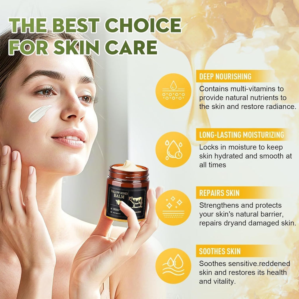 WOMEIKI Beef Tallow Moisturizer – Unscented Grass-Fed Face & Body Balm with Honey & Beeswax