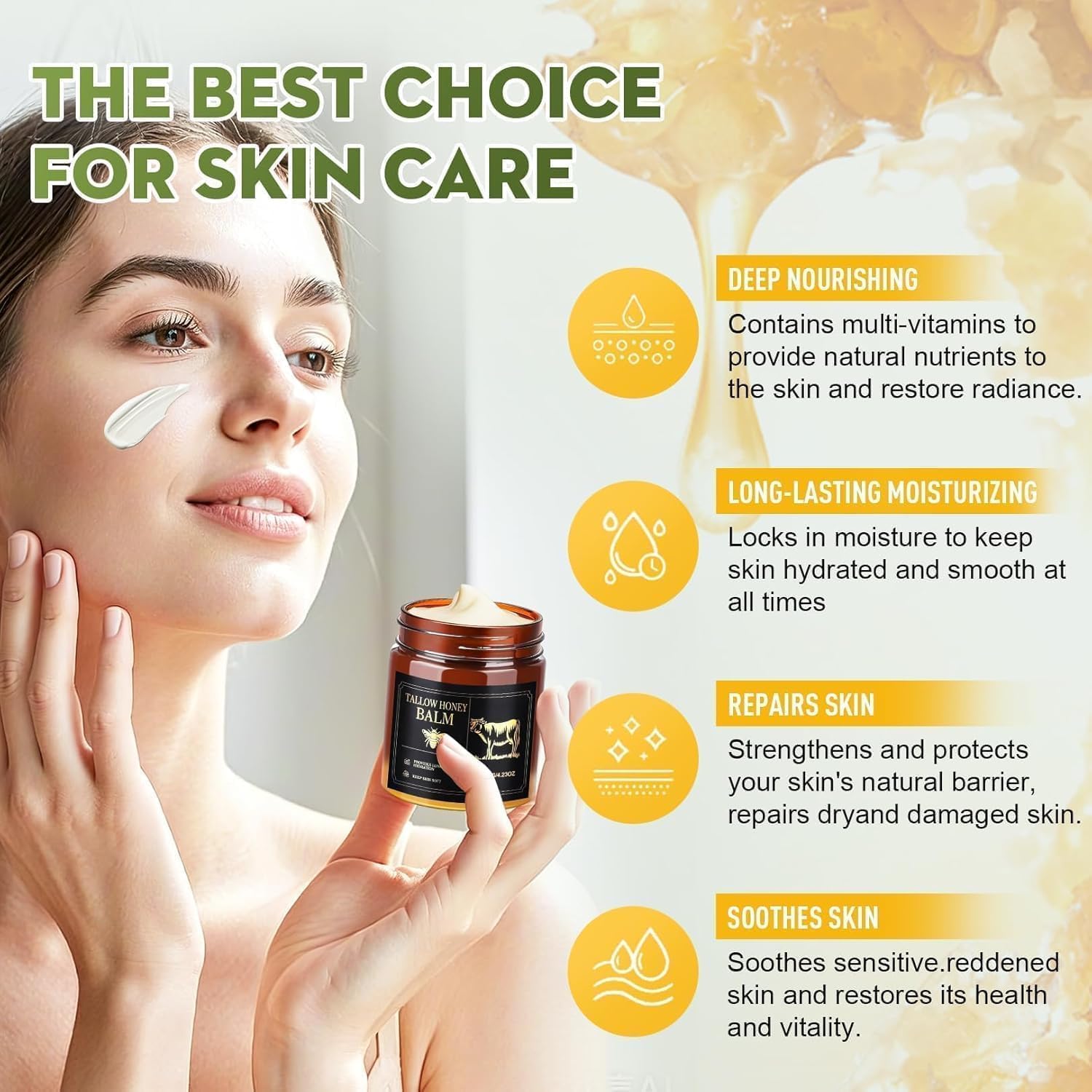 WOMEIKI Beef Tallow Moisturizer – Unscented Grass-Fed Face & Body Balm with Honey & Beeswax