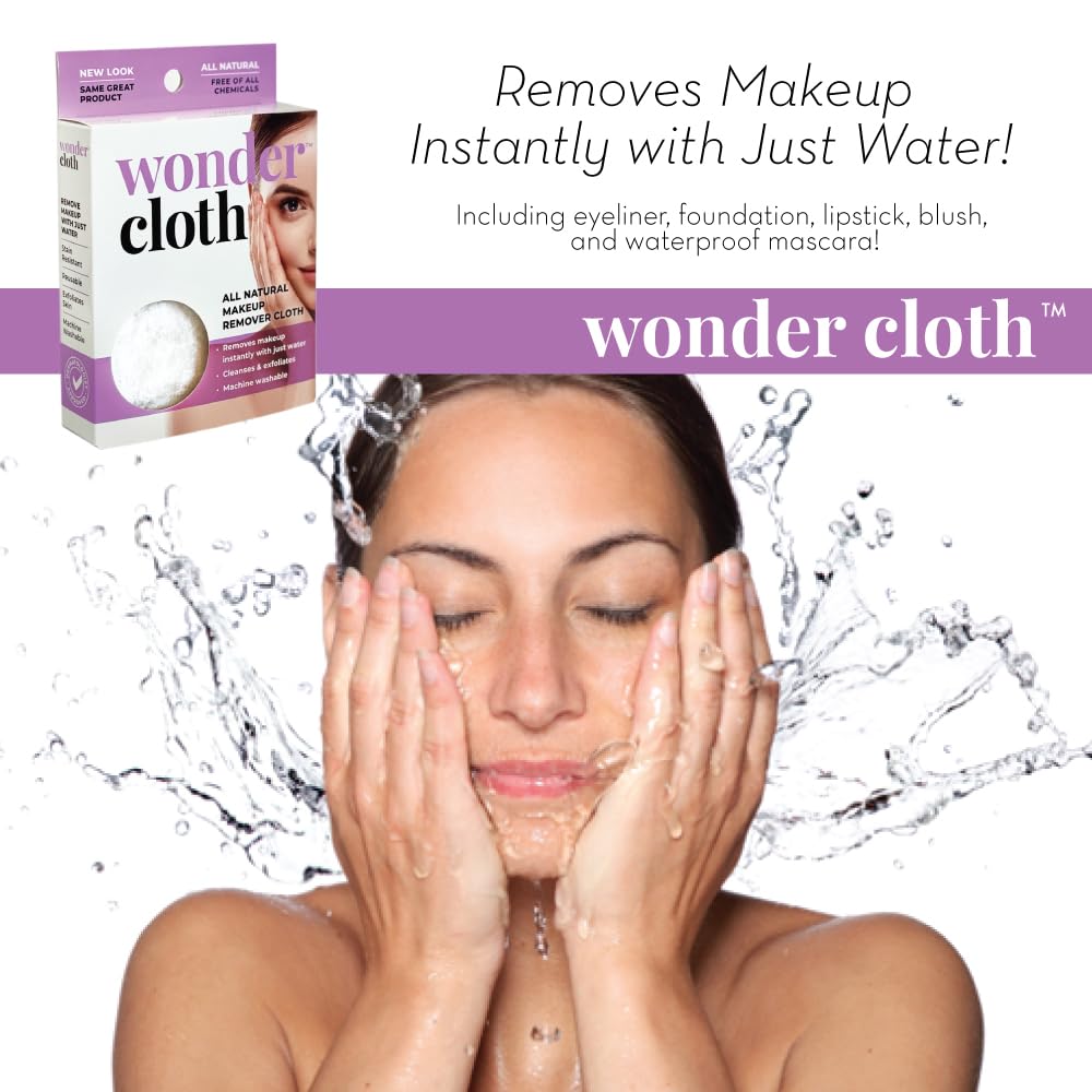 Wonder Cloth (Pack of 6) – All-Natural Makeup Remover Cloths, Water-Only Cleansing, Reusable & Machine Washable