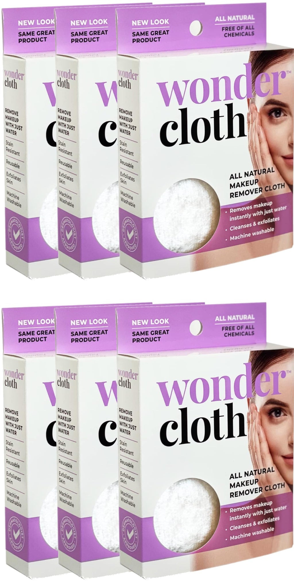 Wonder Cloth (Pack of 6) – All-Natural Makeup Remover Cloths, Water-Only Cleansing, Reusable & Machine Washable