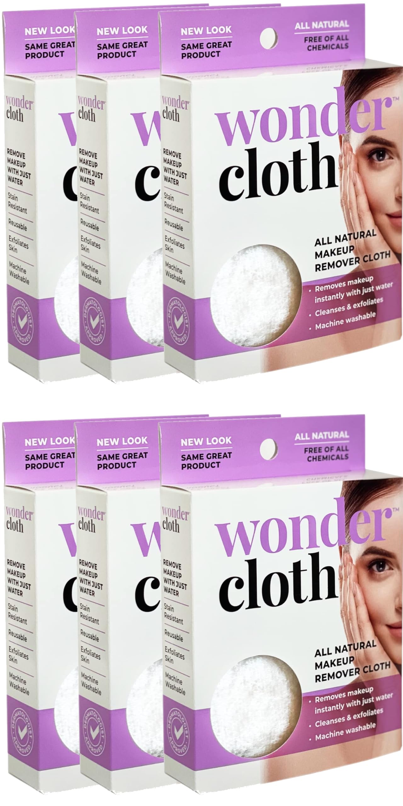 Wonder Cloth (Pack of 6) – All-Natural Makeup Remover Cloths, Water-Only Cleansing, Reusable & Machine Washable