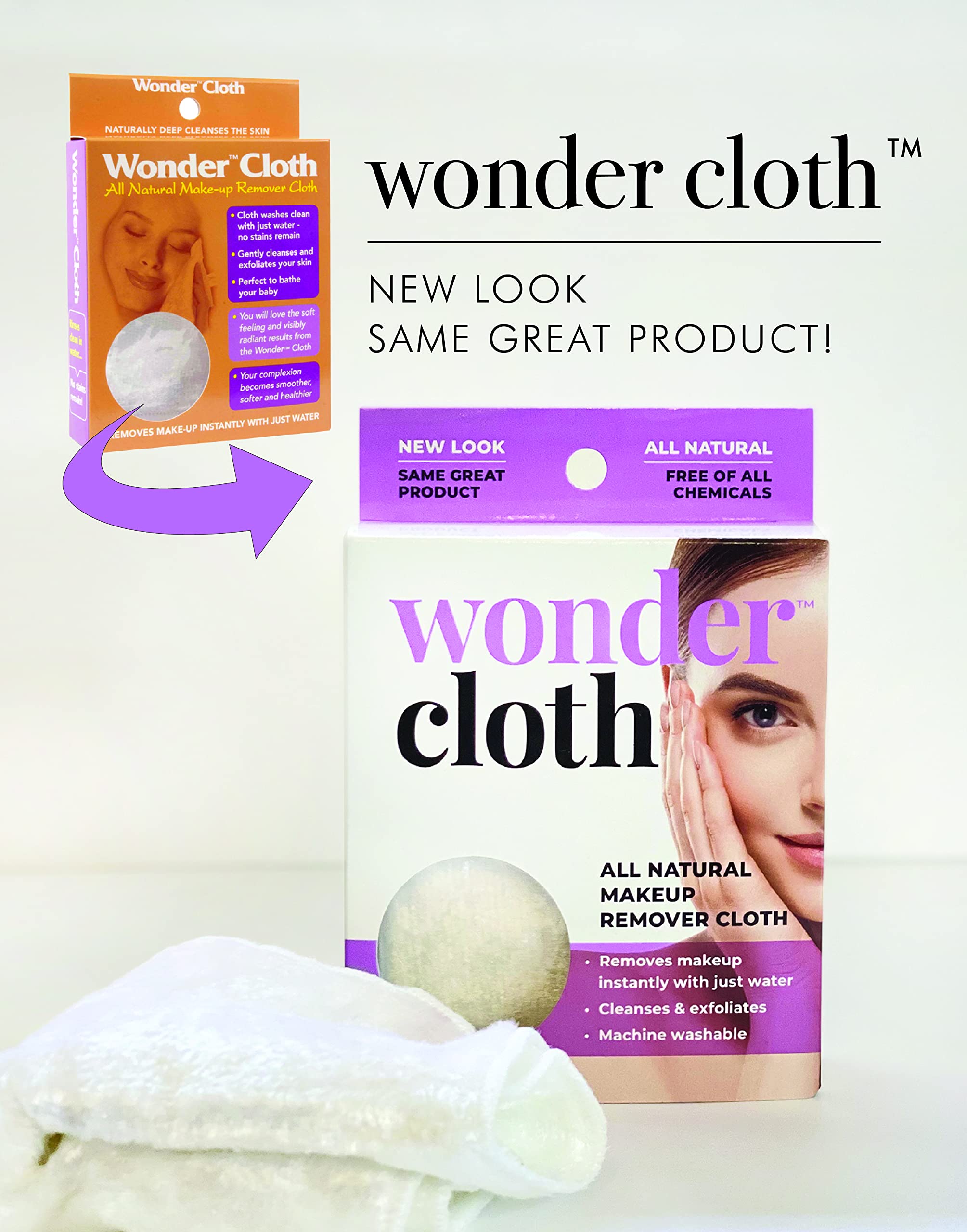 Wonder Cloth (Pack of 6) – All-Natural Makeup Remover Cloths, Water-Only Cleansing, Reusable & Machine Washable
