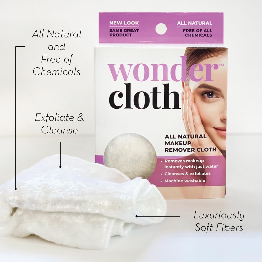 Wonder Cloth (Pack of 6) – All-Natural Makeup Remover Cloths, Water-Only Cleansing, Reusable & Machine Washable