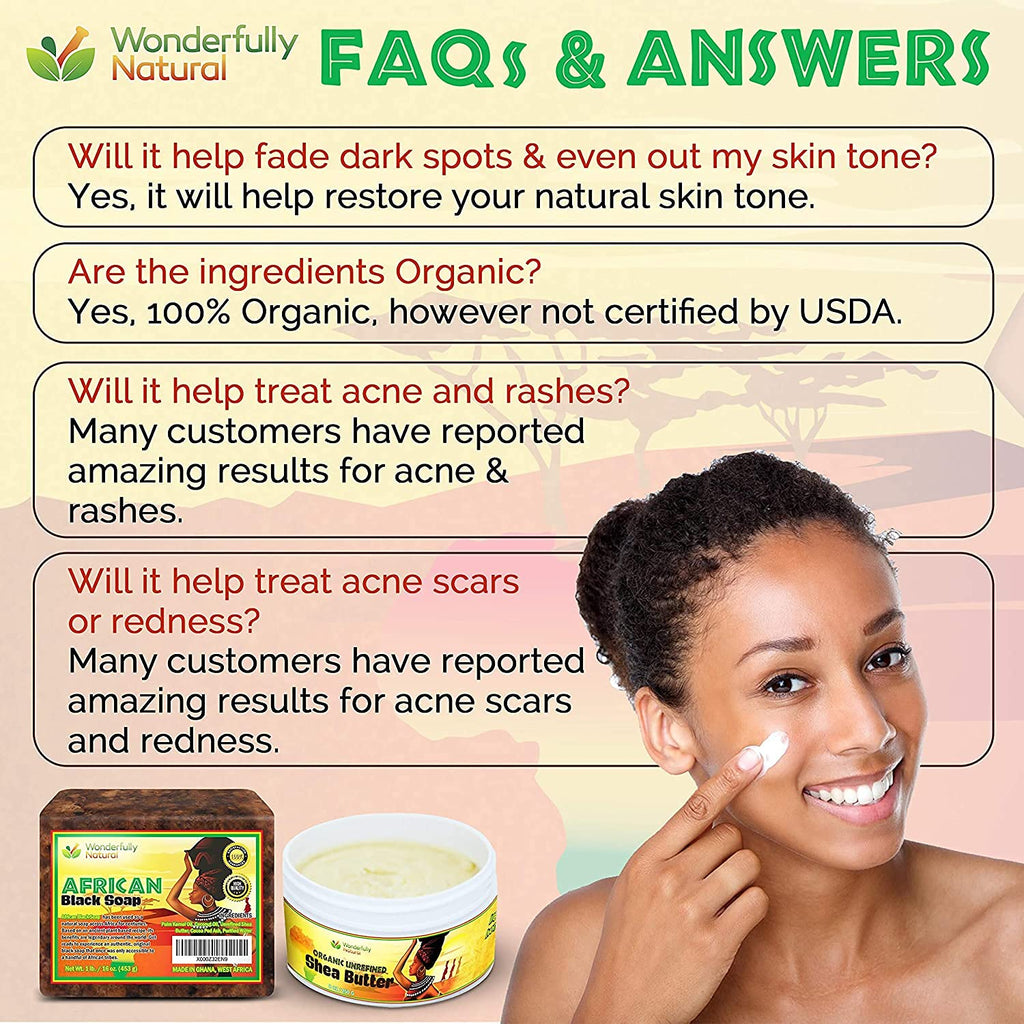 Wonderfully Natural African Black Soap Bar – Acne & Dark Spots, Vegan, 1lb (90 Day Supply)