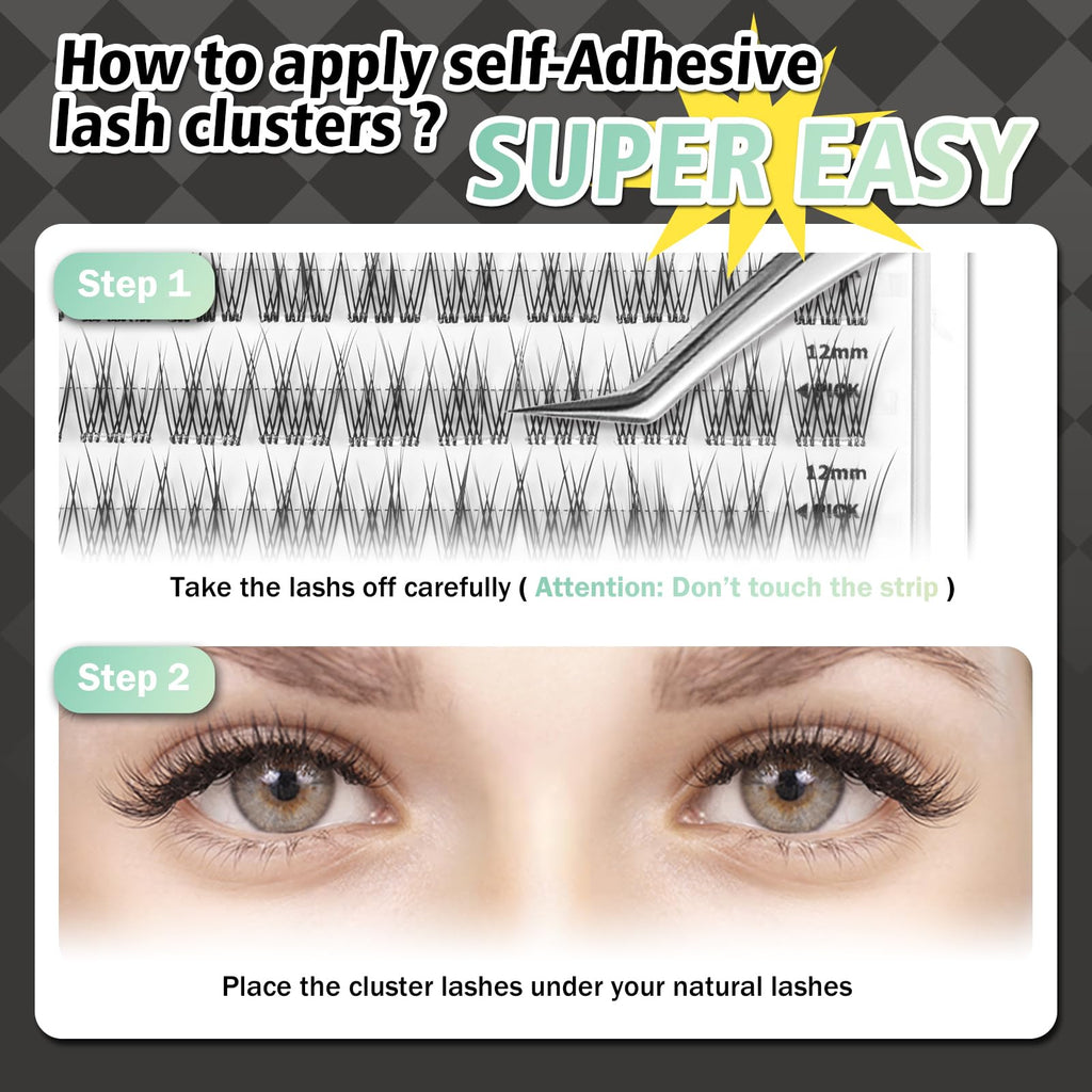 WONSIS Self-Adhesive Eyelashes – 156 Clusters, No Glue, Invisible Band