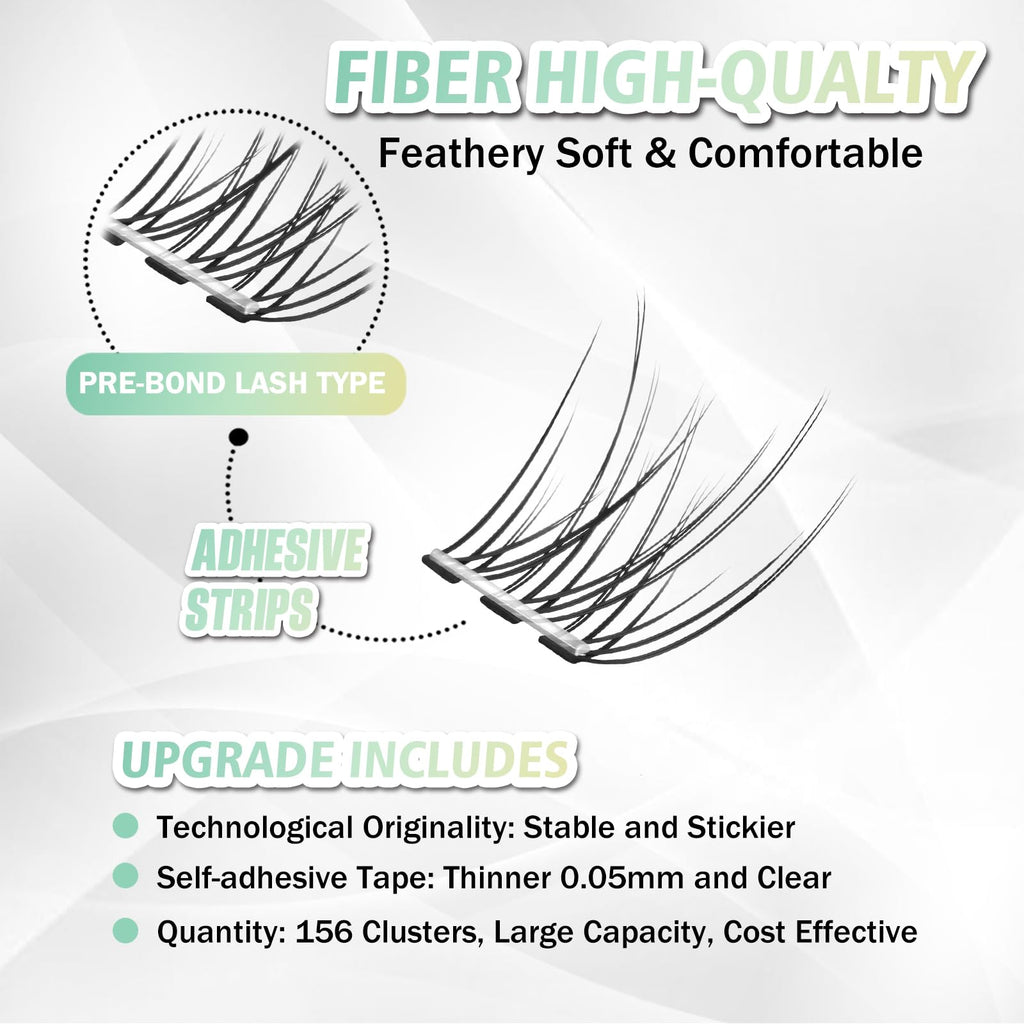 WONSIS Self-Adhesive Eyelashes – 156 Clusters, No Glue, Invisible Band
