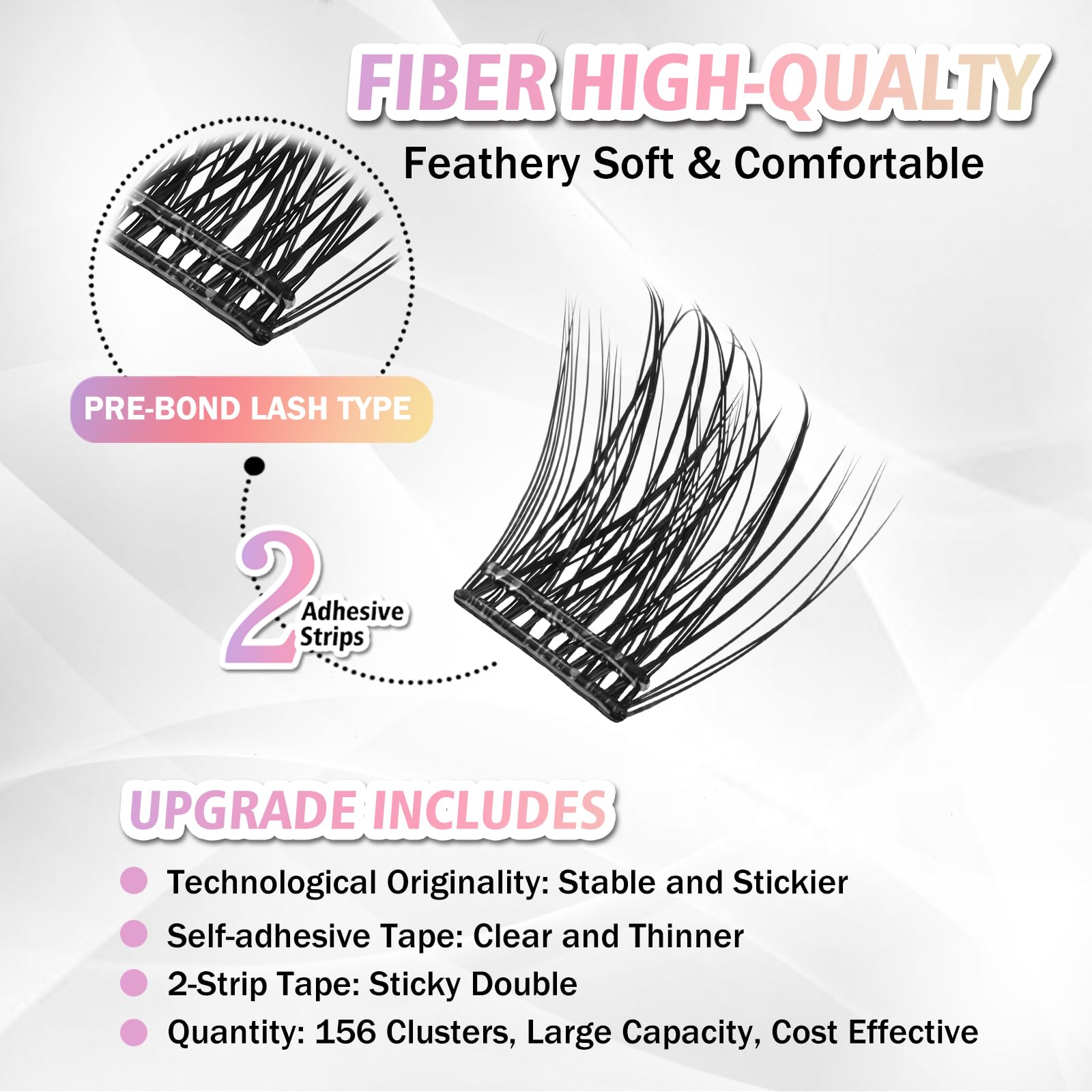 WONSIS Self Adhesive Eyelashes – 156-Cluster Mix, No Glue Needed, Invisible 2-Strip Tape