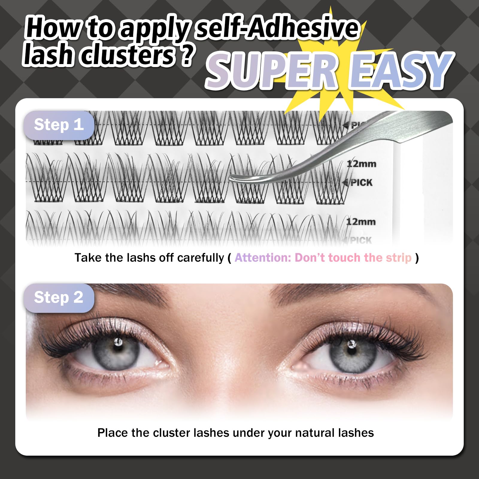 WONSIS Self-Adhesive Eyelashes – 156 Pcs, Glue-Free Clusters, No Glue Needed, Natural-Mixed