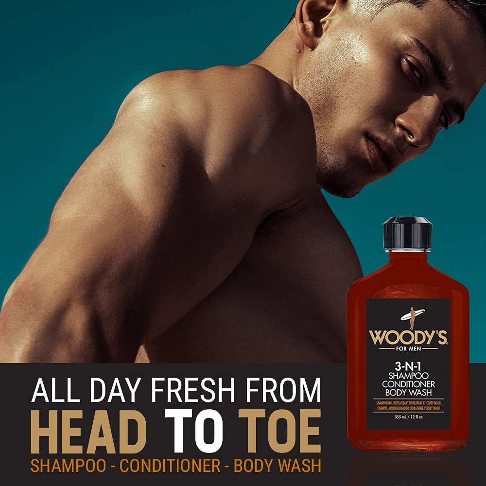 Woody's 3-in-1 Shampoo, Conditioner & Body Wash for Men – Travel-Size 12 oz