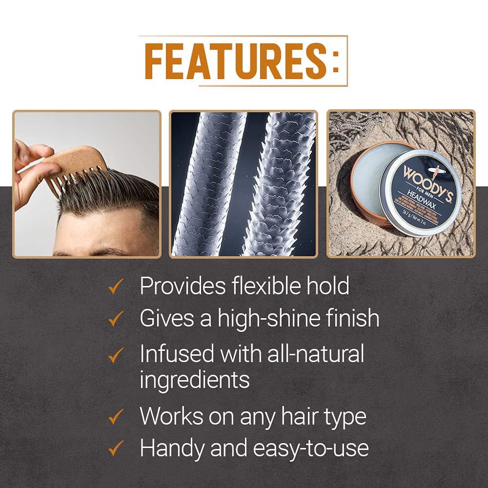 Woody's Headwax Pomade for Men – Flexible Hold, High Shine, Travel Size 2 oz