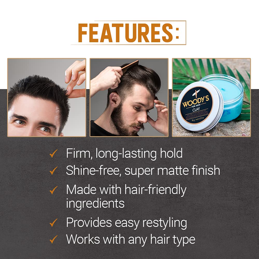 Woody's Premium Hair Clay for Men – Matte Finish, Strong Hold & Texture (3.4 oz)