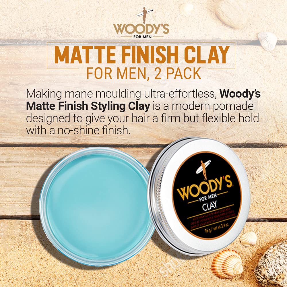 Woody's Premium Hair Clay for Men – Matte Finish, Strong Hold & Texture (3.4 oz)